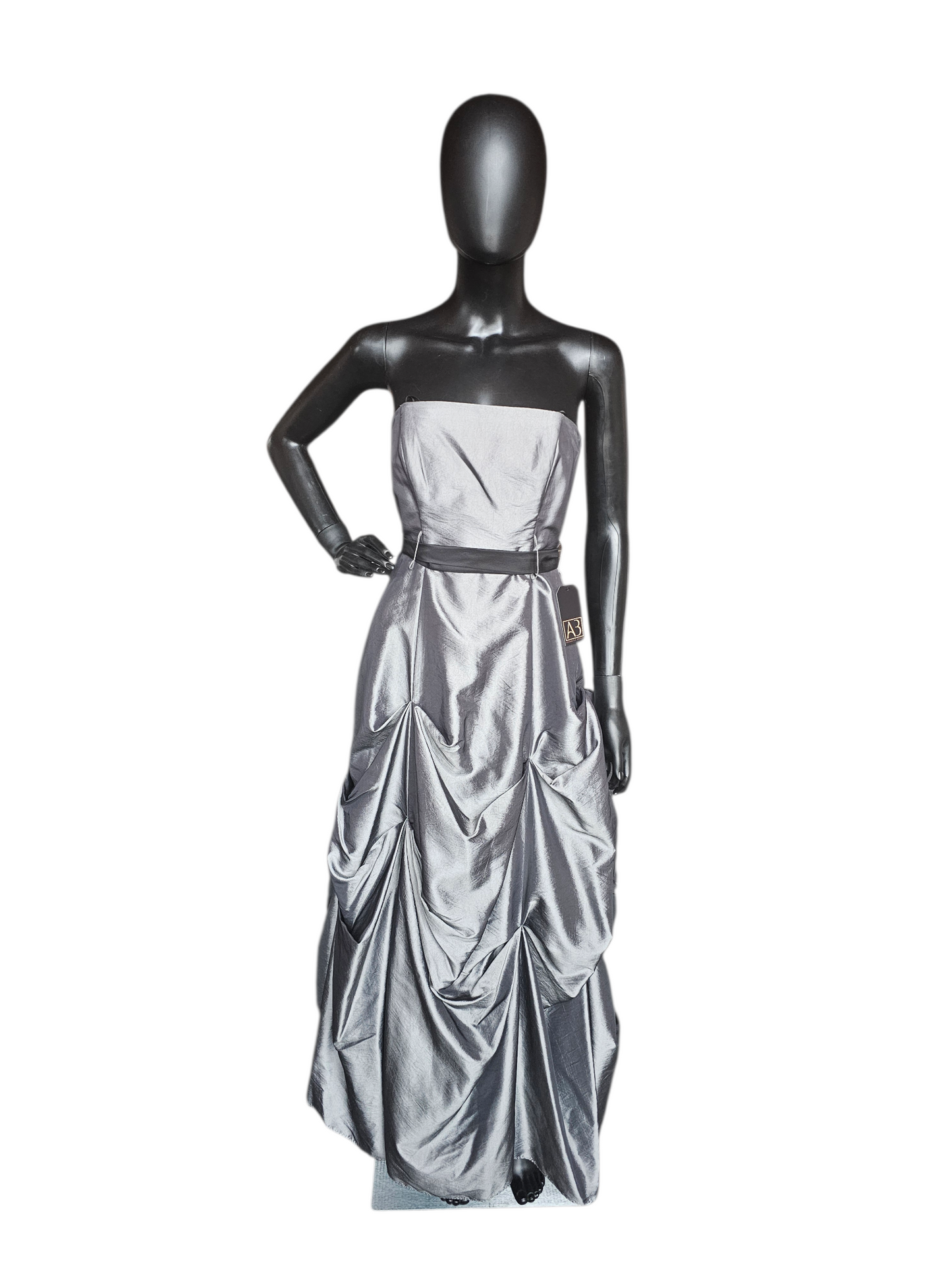 Grey Silver Tuck A-Line Full Length Formal Gown - DJ Jazz