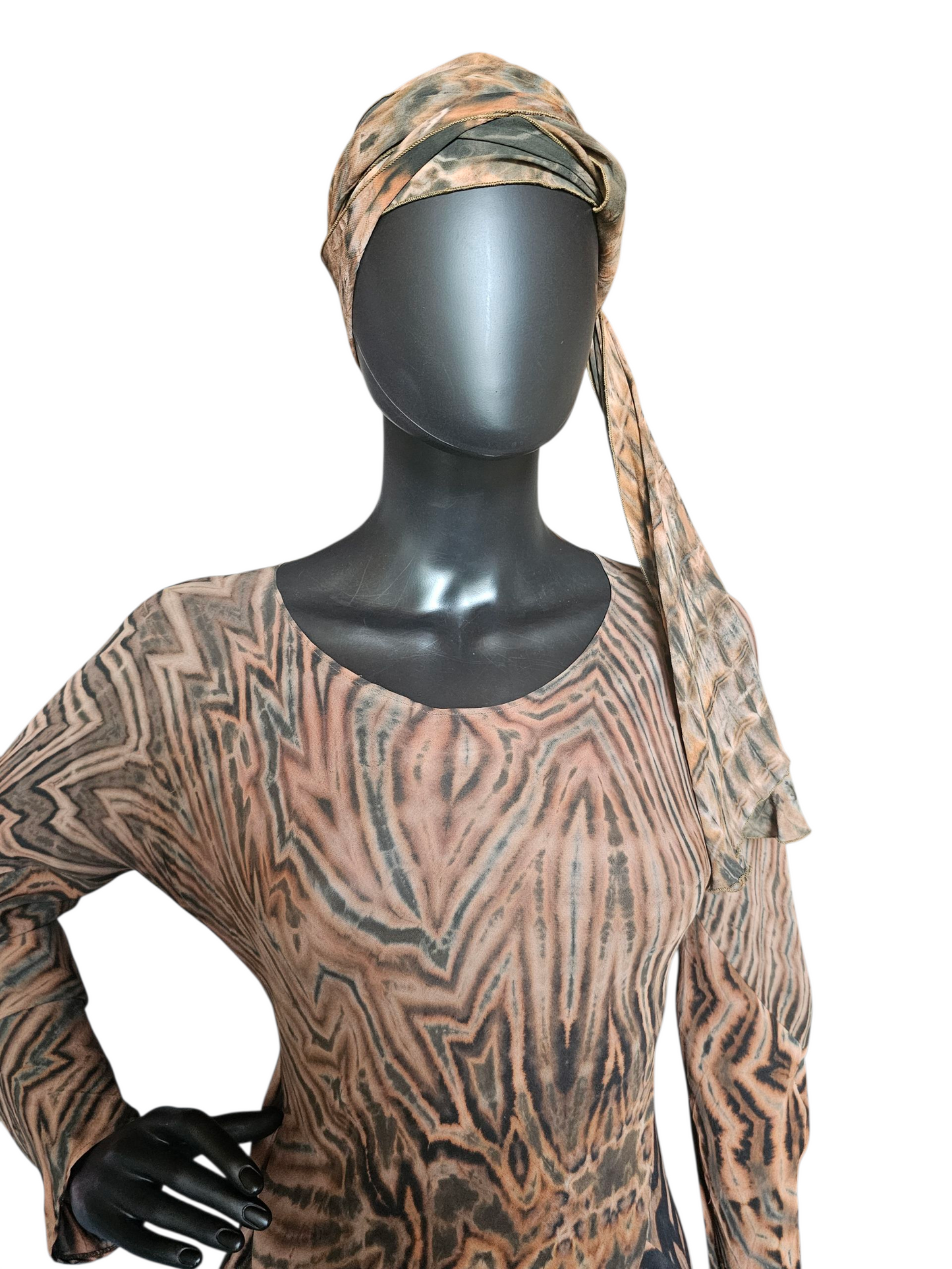 Brown/Black Shibori Silk Hand Dyed Bias Cut Maxi Swing Dress - Carter + Teri