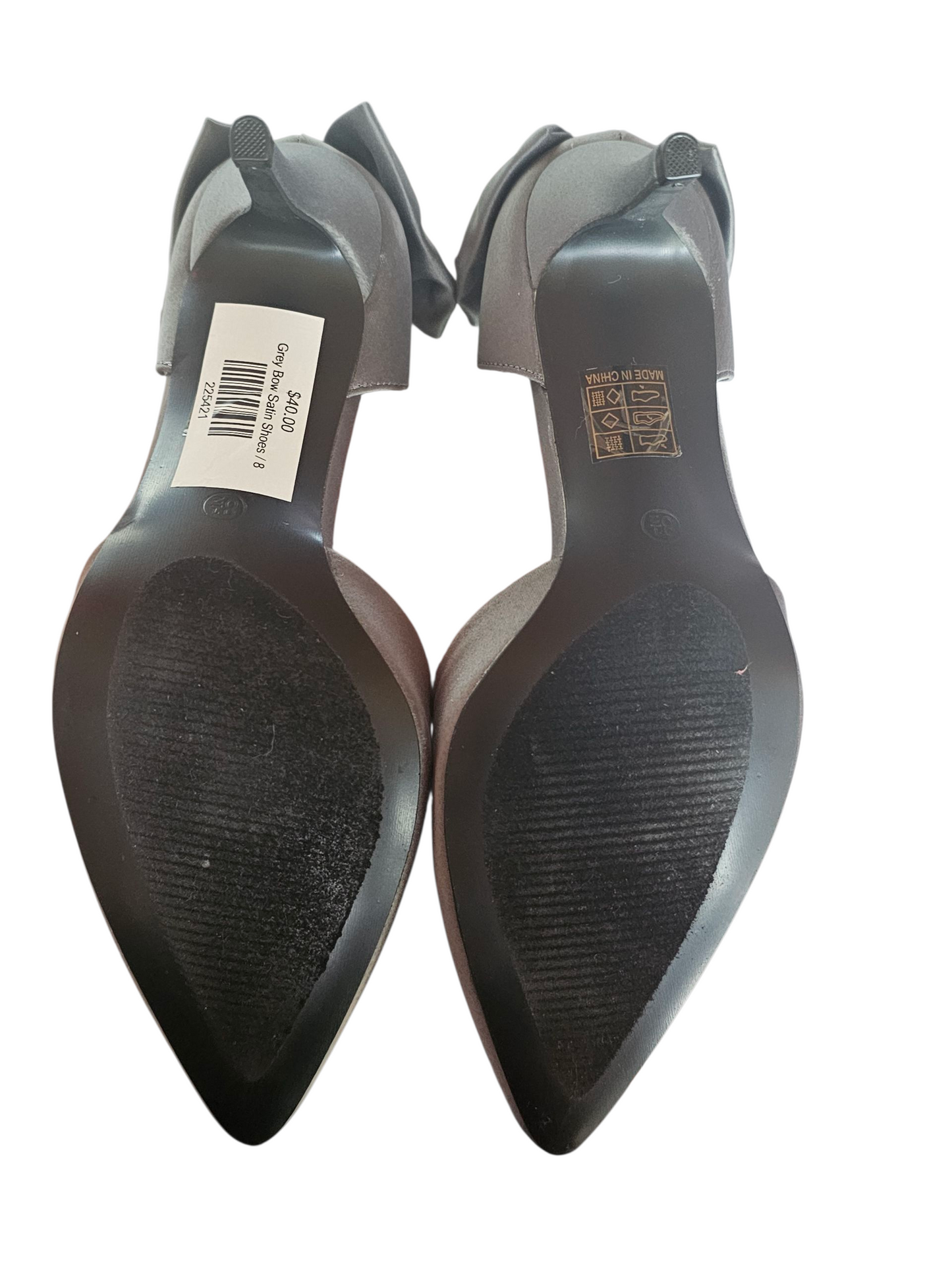 Grey Bow Satin High Heel Shoes