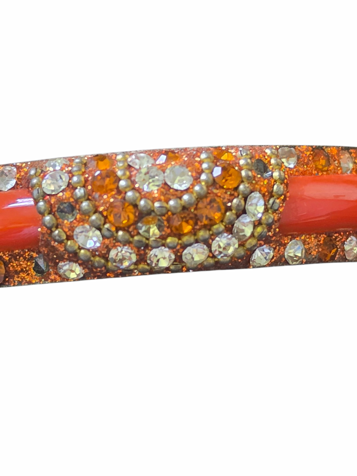 Vintage Orange Metal/Resin and Crystal Bangle