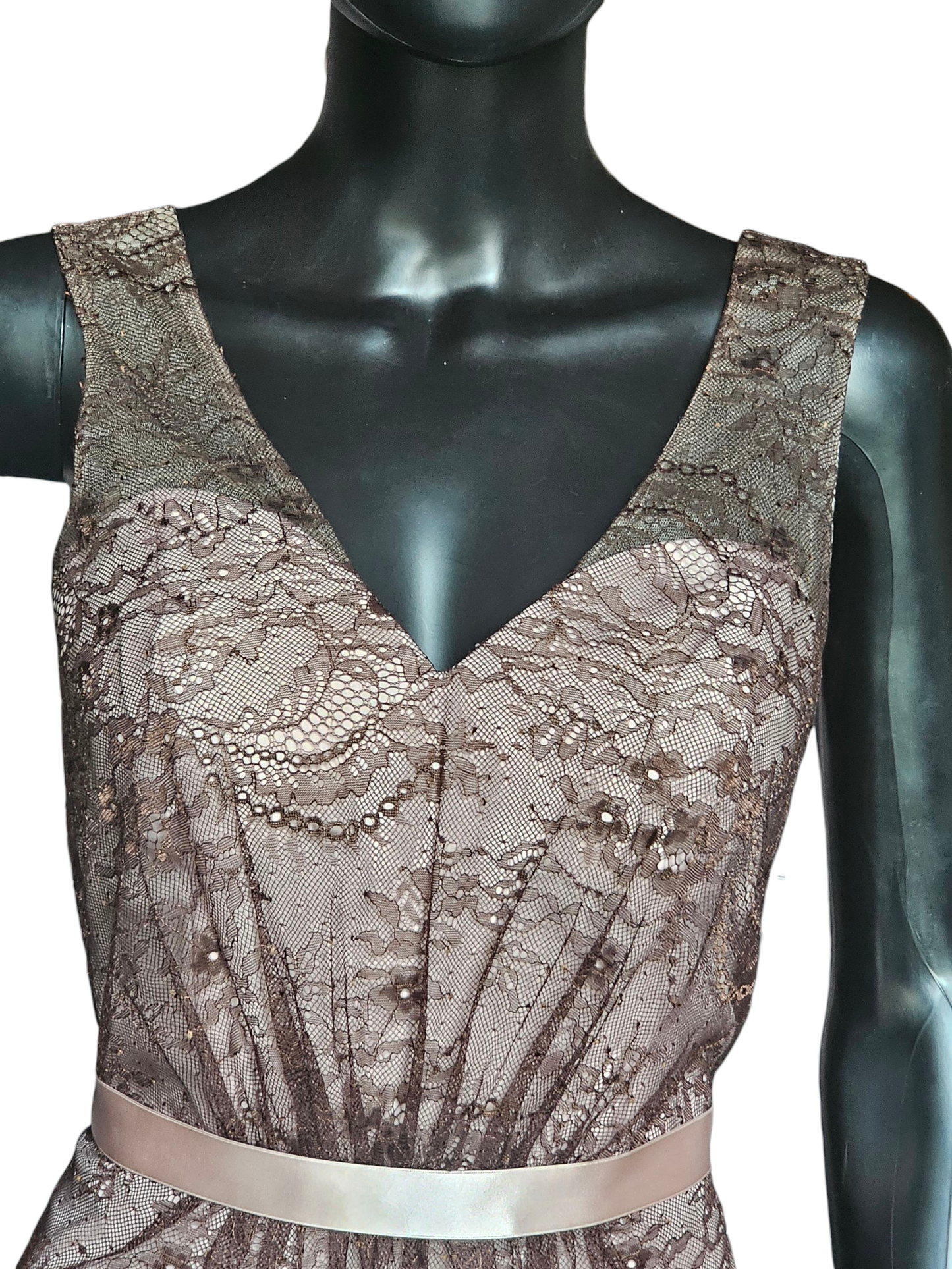 Coffee/Blush Lace V-Neck Cocktail/Party Dress NWOT - Da Vinci