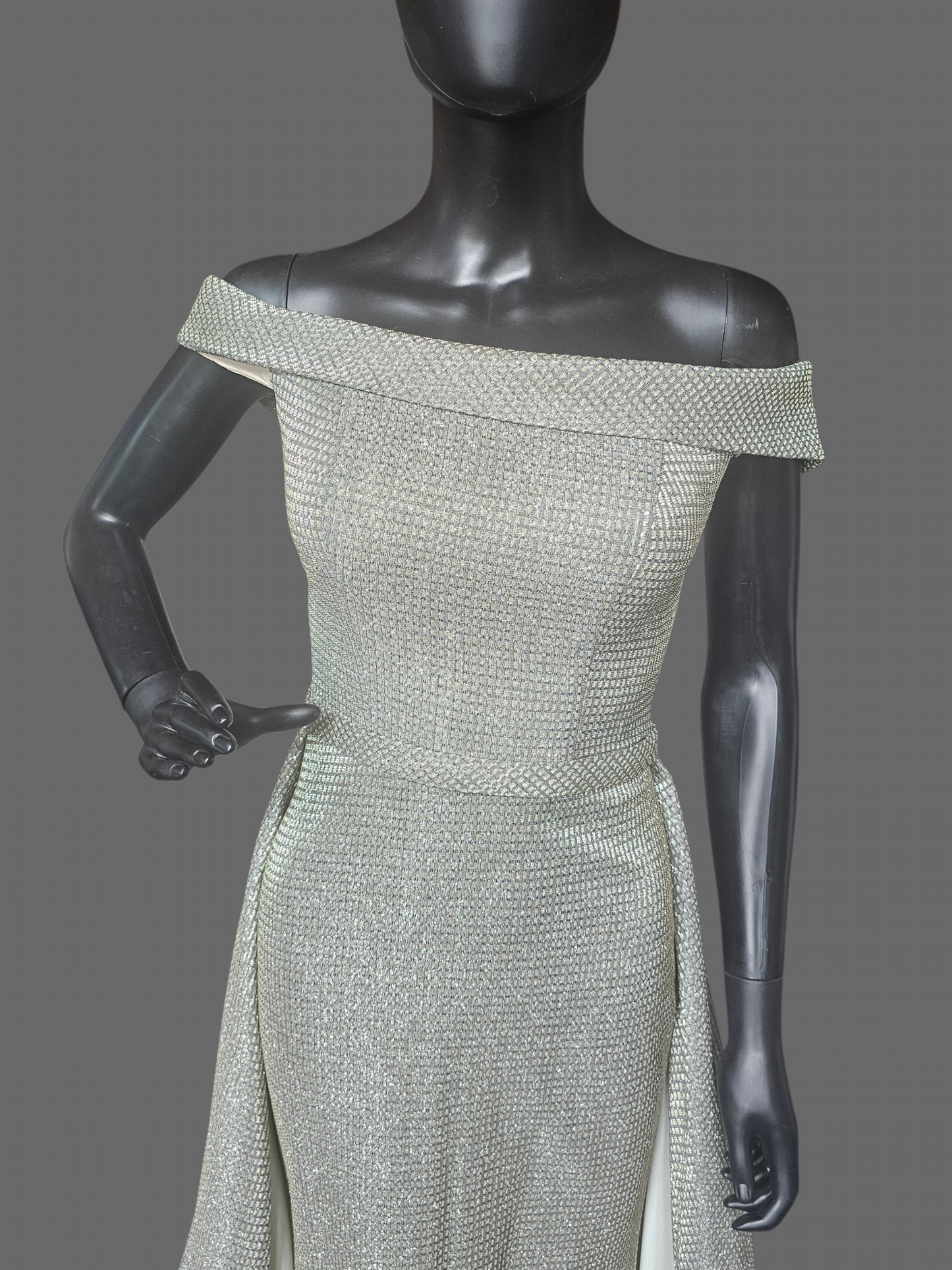 Gold Metallic Off Shoulder A-Line Overskirt Formal Dress NWT - Jovani