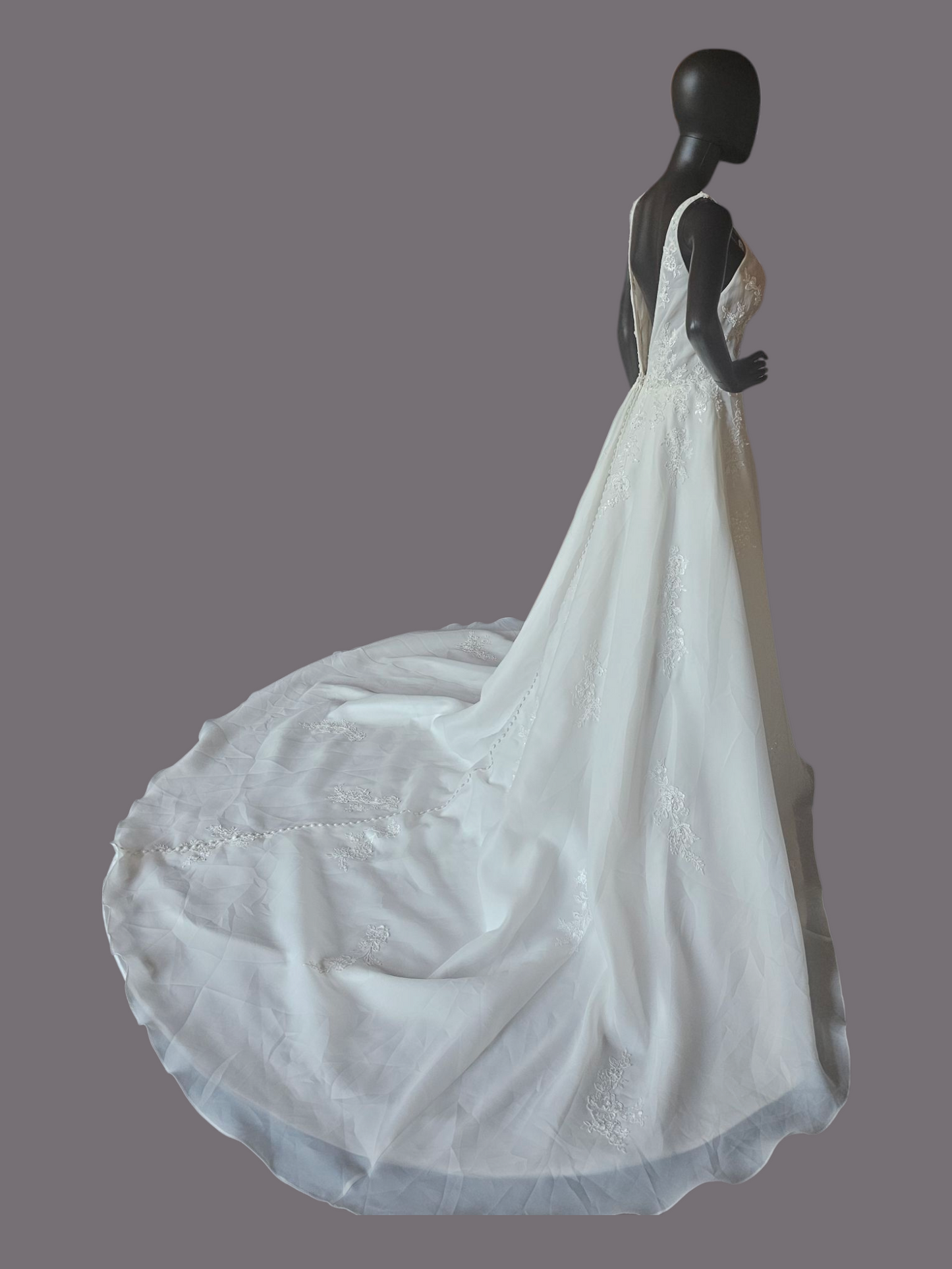 V-Neck Illusion Full Skirt Wedding Gown  - Madeline Gardner