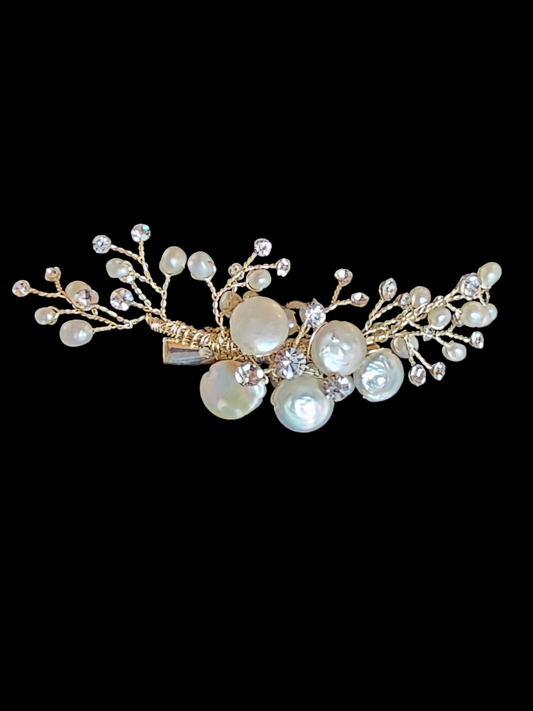 Gold/Freshwater Pearl Wire Hair Clip - Marionat
