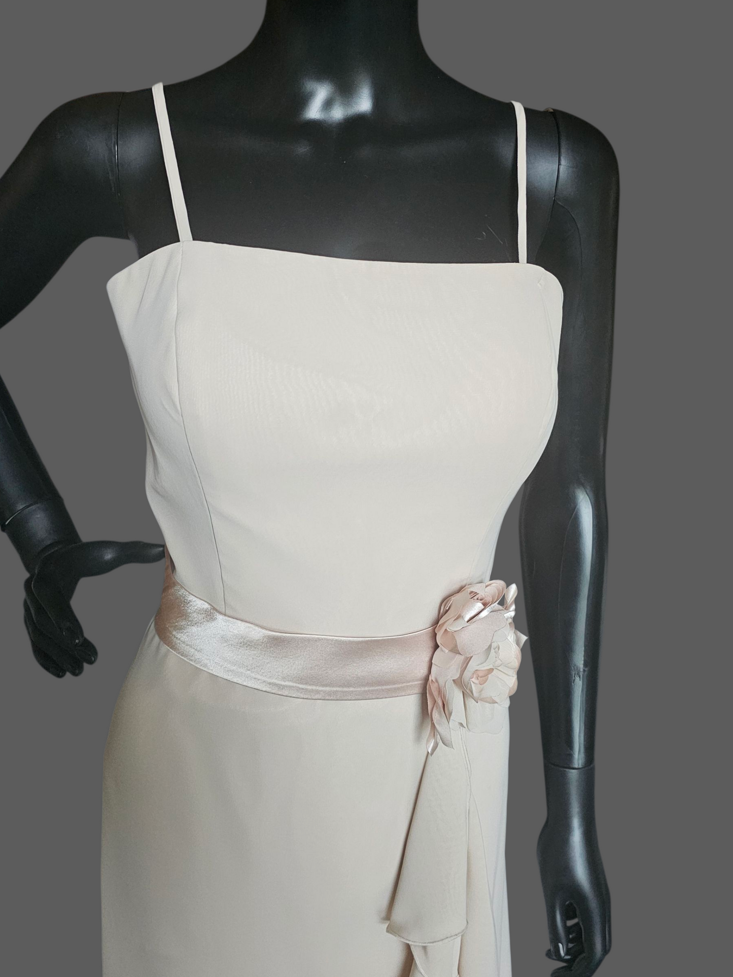 Cream Simple Chiffon Flower Belt Maxi Dress - Forever Yours