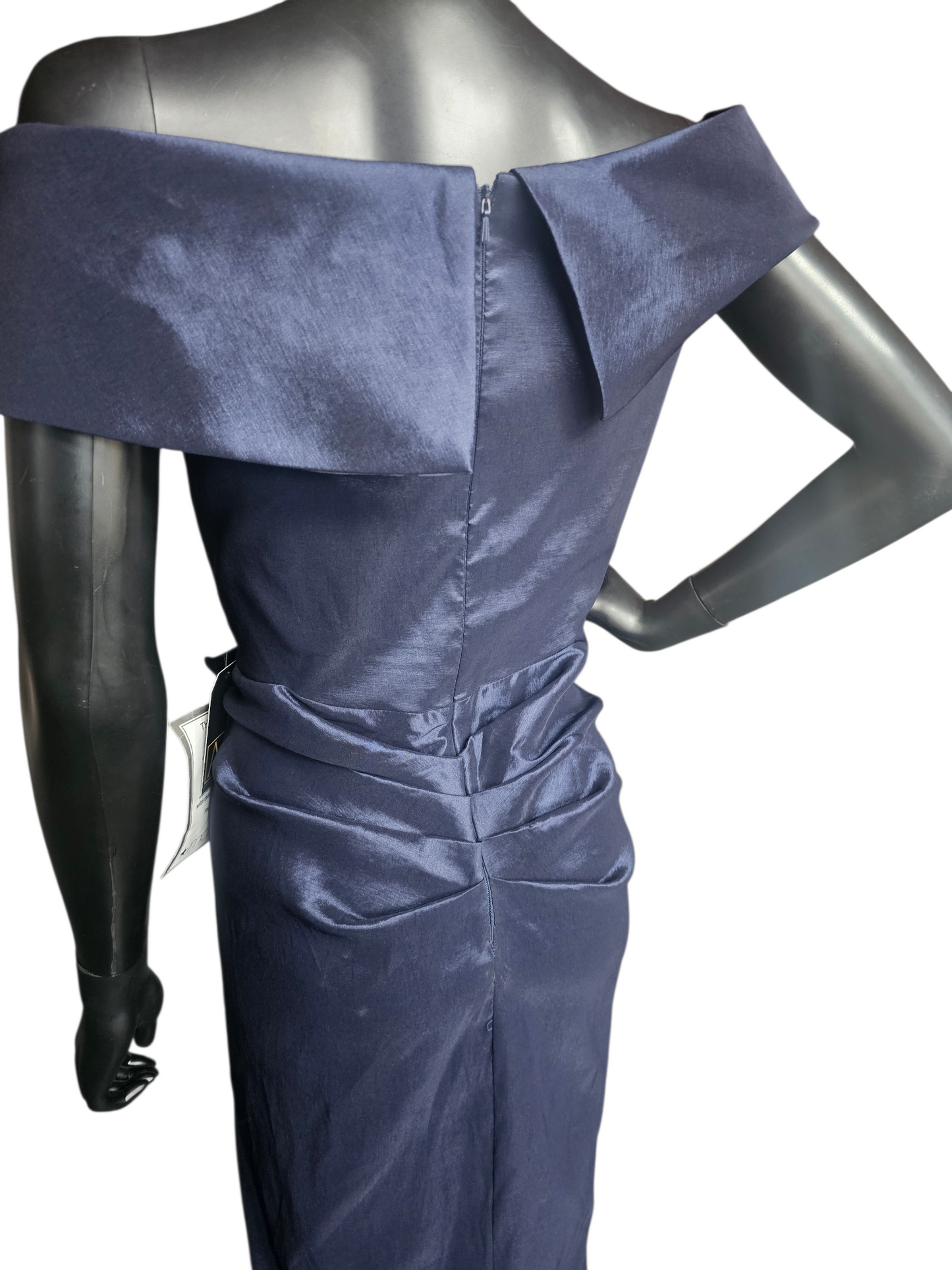 Navy Taffeta Off Shoulder Formal Dress Petite - Xscape