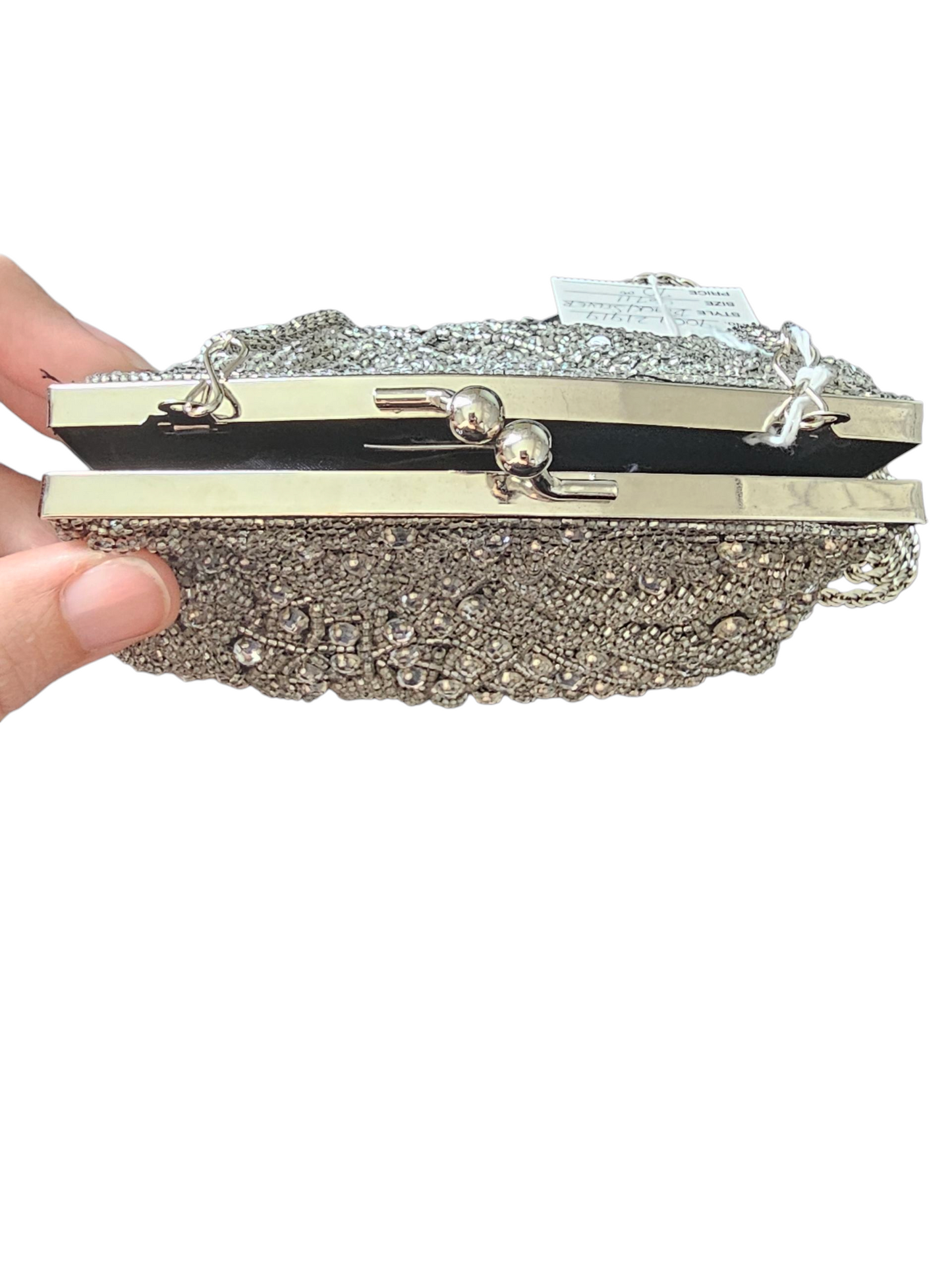 Black/Silver Crystal Beaded Clasp Handbag