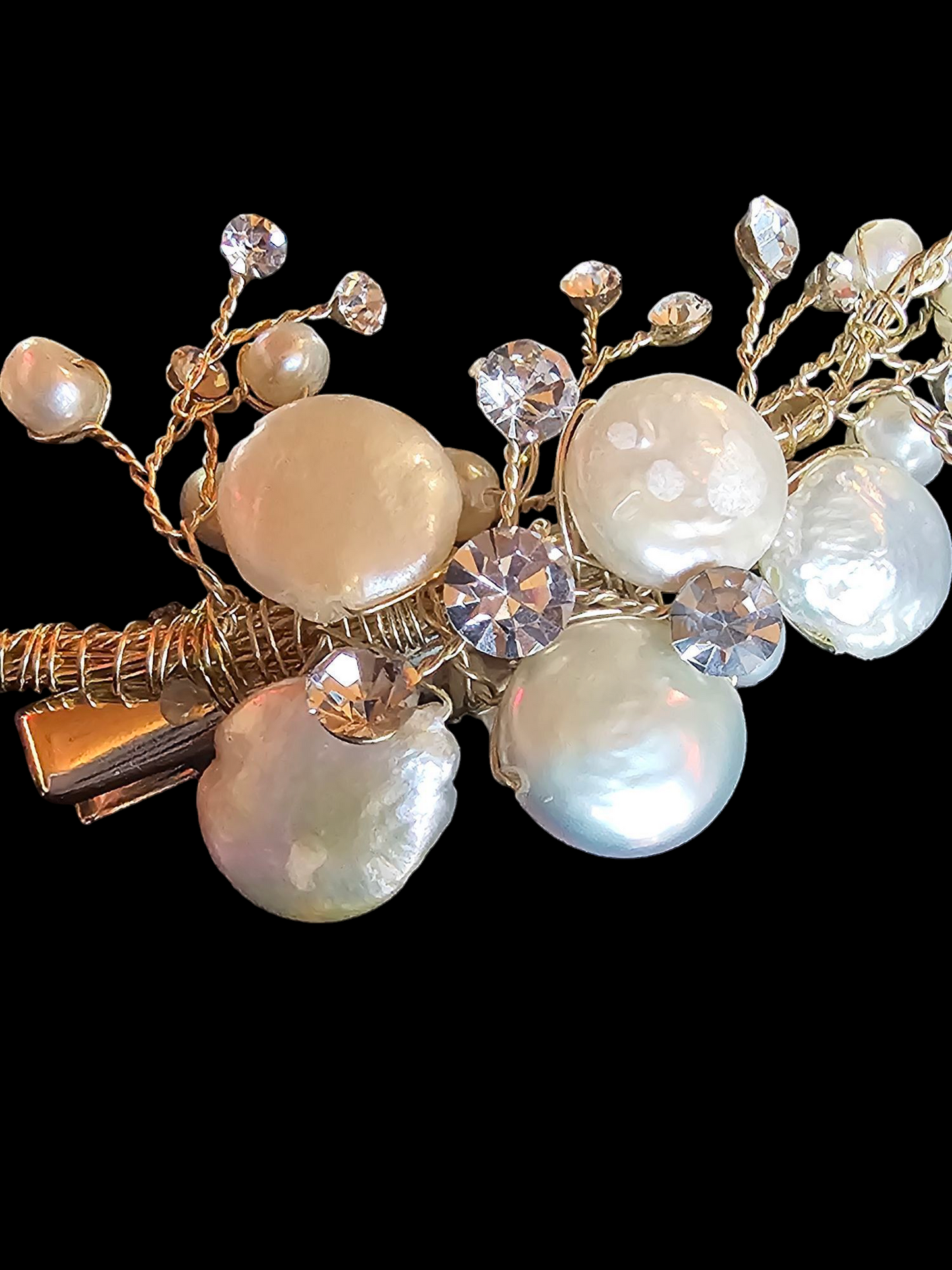 Gold/Freshwater Pearl Wire Hair Clip - Marionat