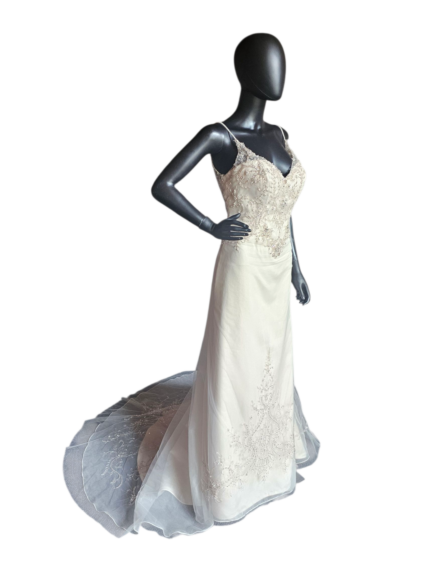 Champagne/Rose Gold Spaghetti Strap A-Line Wedding Gown - Beloved