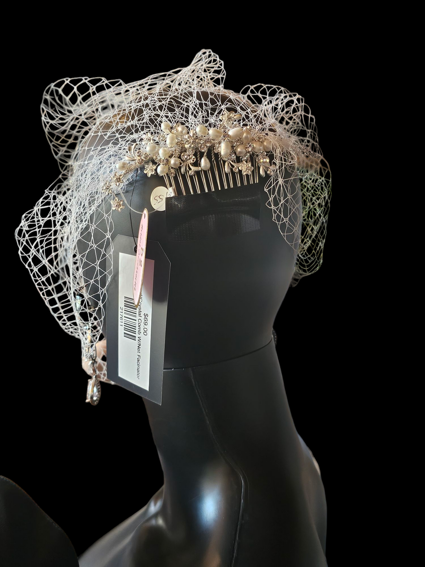 Silver Freshwater Pearl/Crystal Comb W/Net Facinator Veil