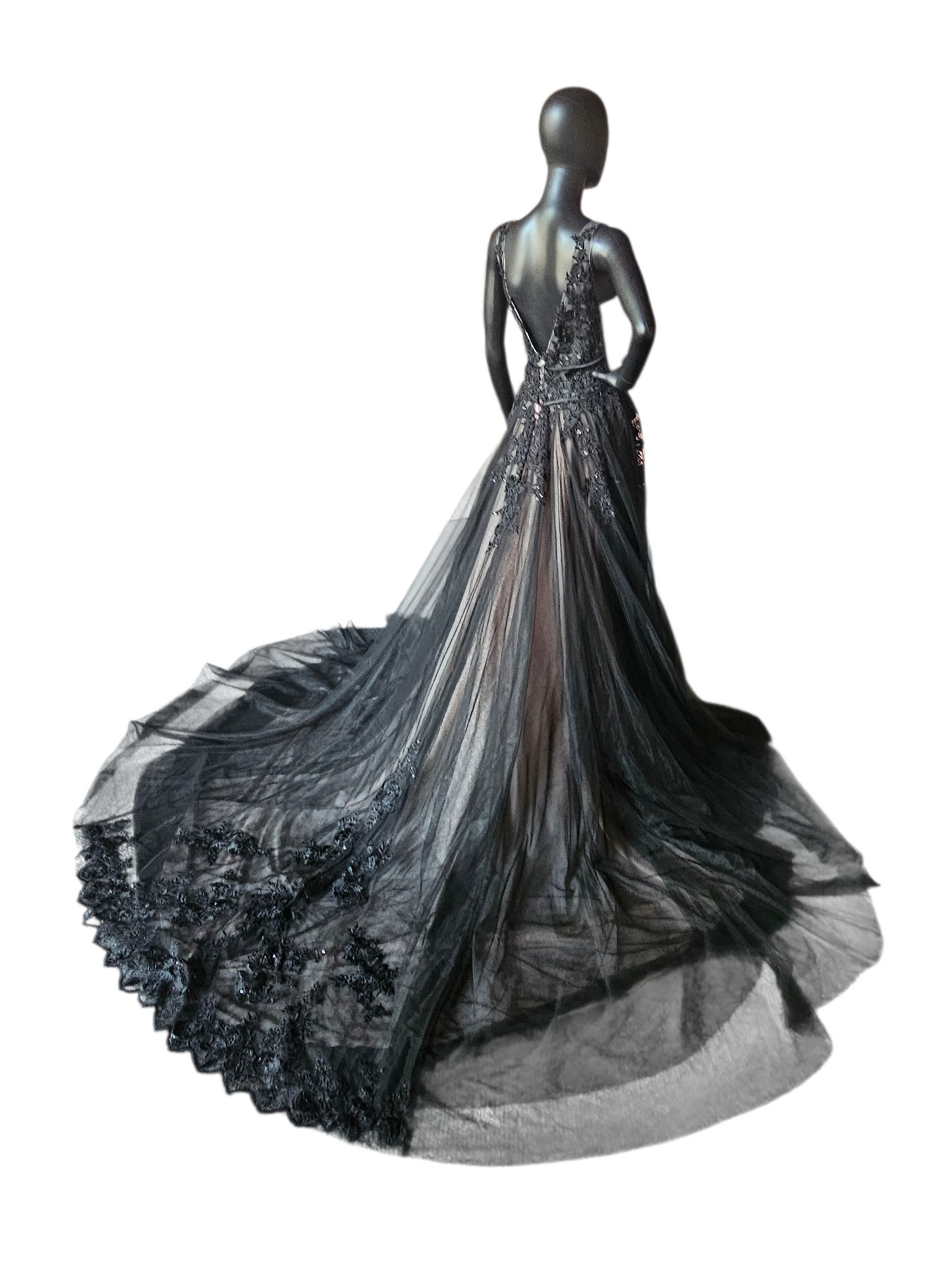 Black/Blush Plunge V-Neck A-line Wedding Gown NWOT - Mori Lee