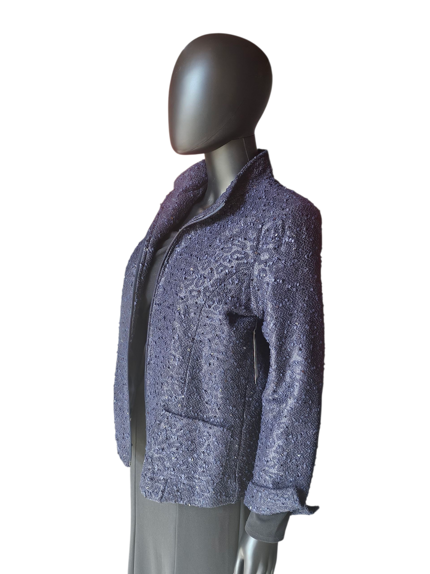 Navy Sparkle Front Zip Jacket - Erin London