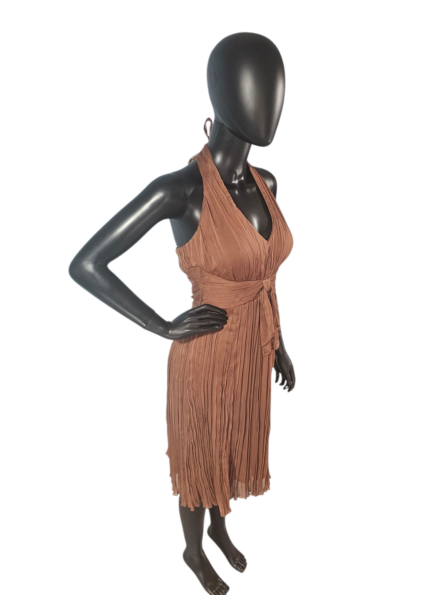Bronze Chiffon Halter Casual Dress - Sangria