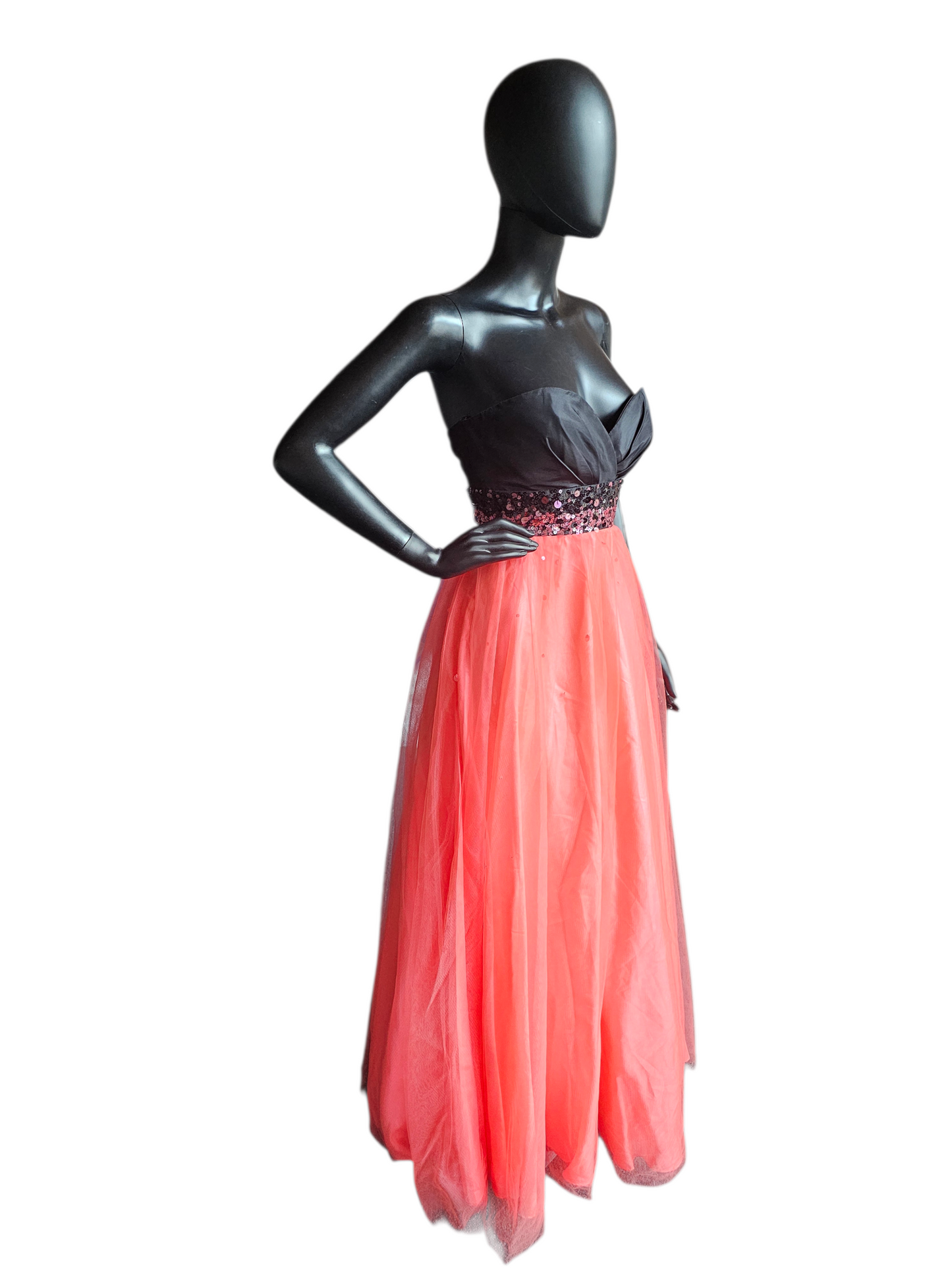 Black/Coral A-Line Tulle Prom Dress - Jump