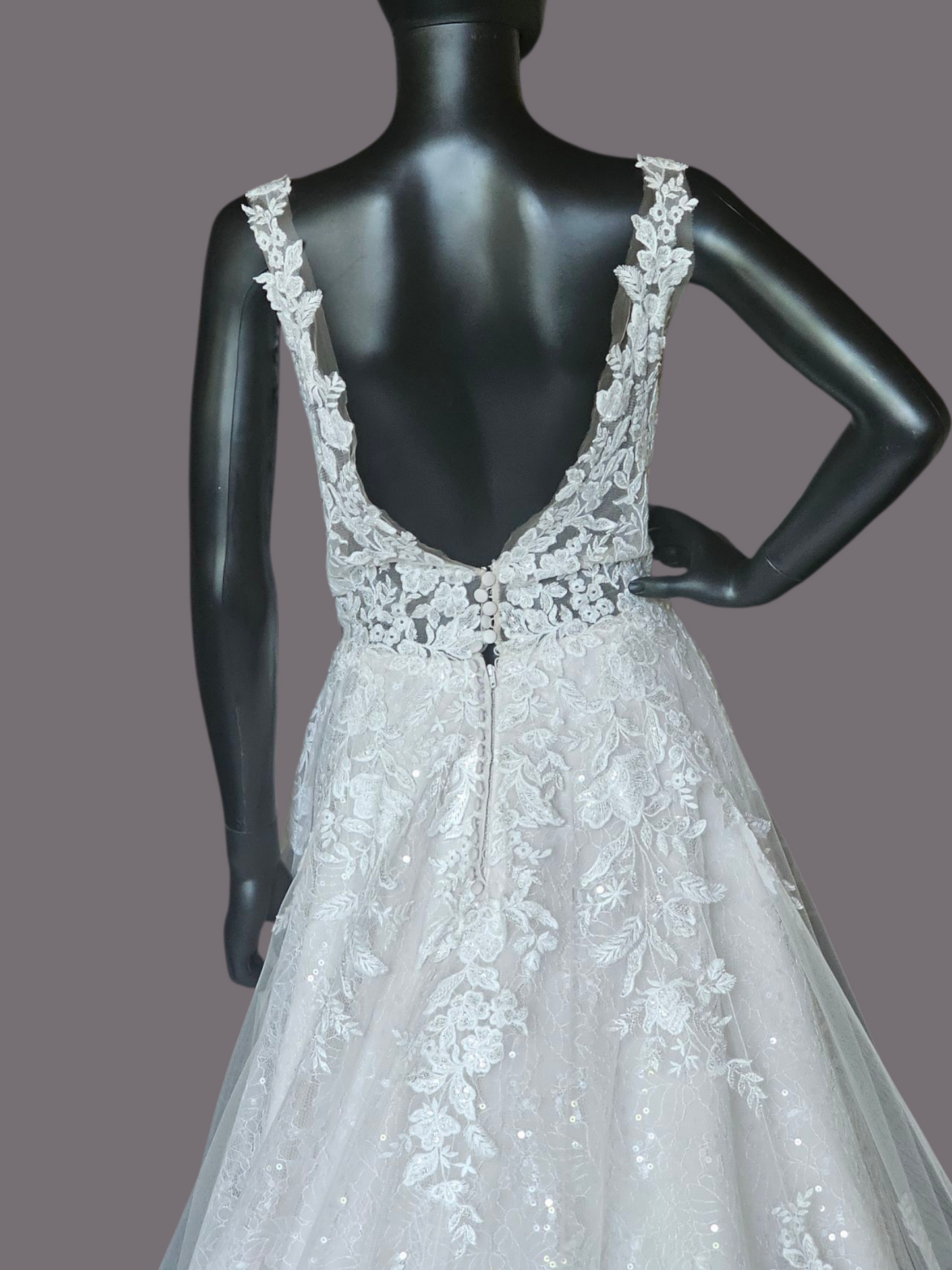 Ivory Illusion Neckline Plunge A-Line Floral Lace Wedding Gown - Morilee