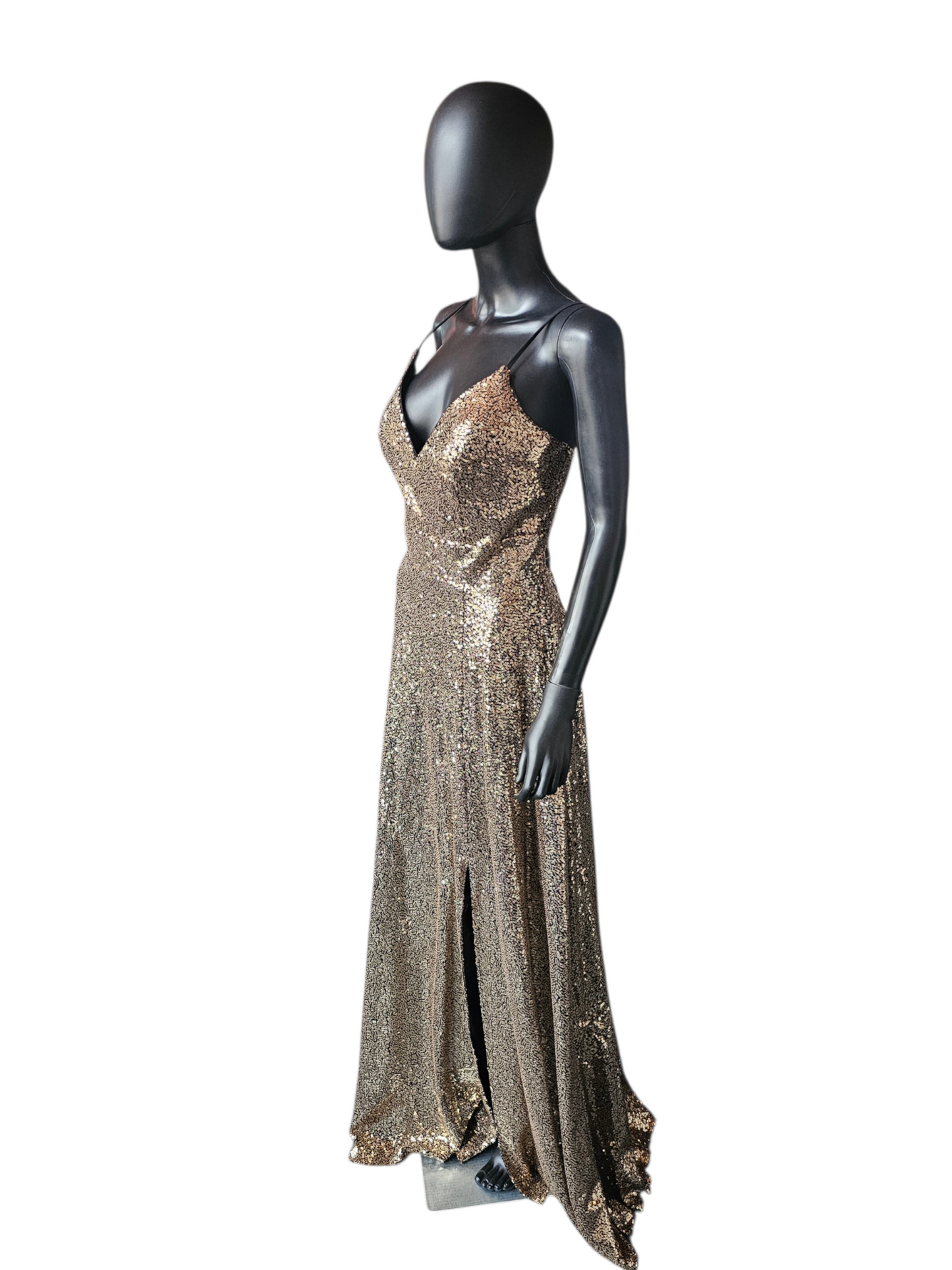Black/Gold Sequin V-Neck A-Line Prom/Pagent Dress - Sparkle