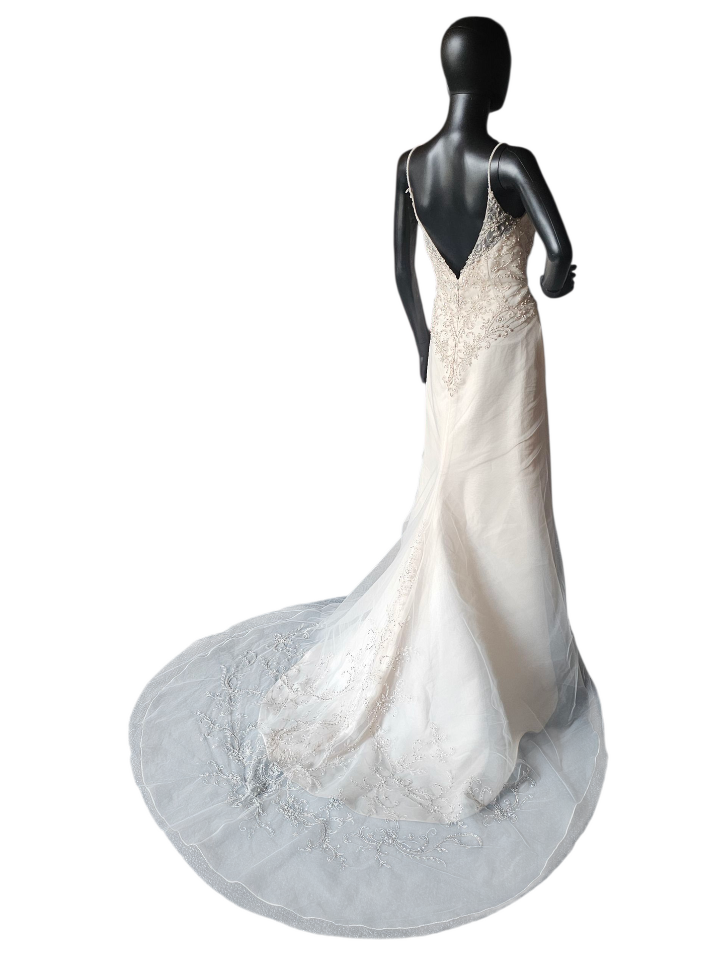 Champagne/Rose Gold Spaghetti Strap A-Line Wedding Gown - Beloved