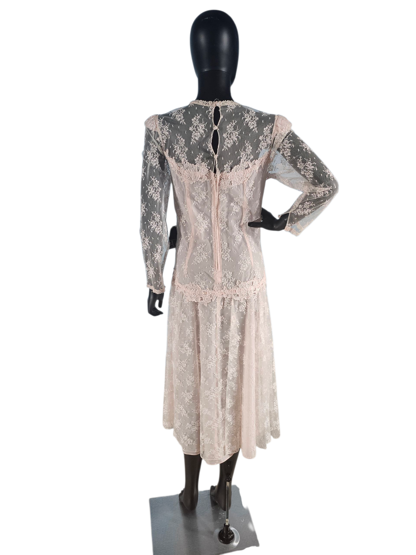 Vintage Pink Lace Drop Waist Formal Dress