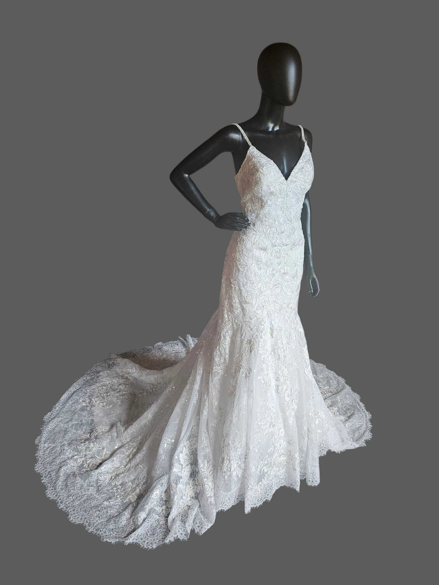 White Lace Metallic Embroidered Fit/Flare Wedding Gown - Mori Lee