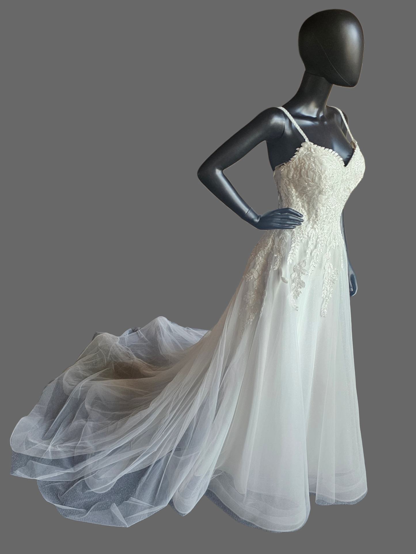 Ivory Sweetheart Floral Sparkle Mesh A-Line Wedding Gown - Rebecca Ingram