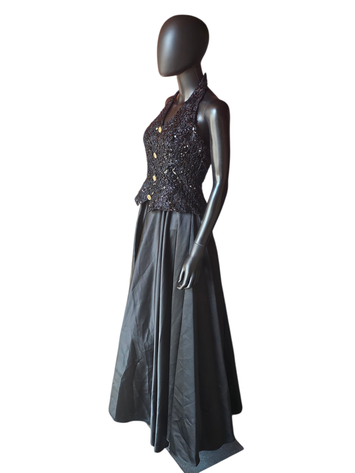 Vintage Black Lace/Satin Halter Formal Dress - Bari Jay