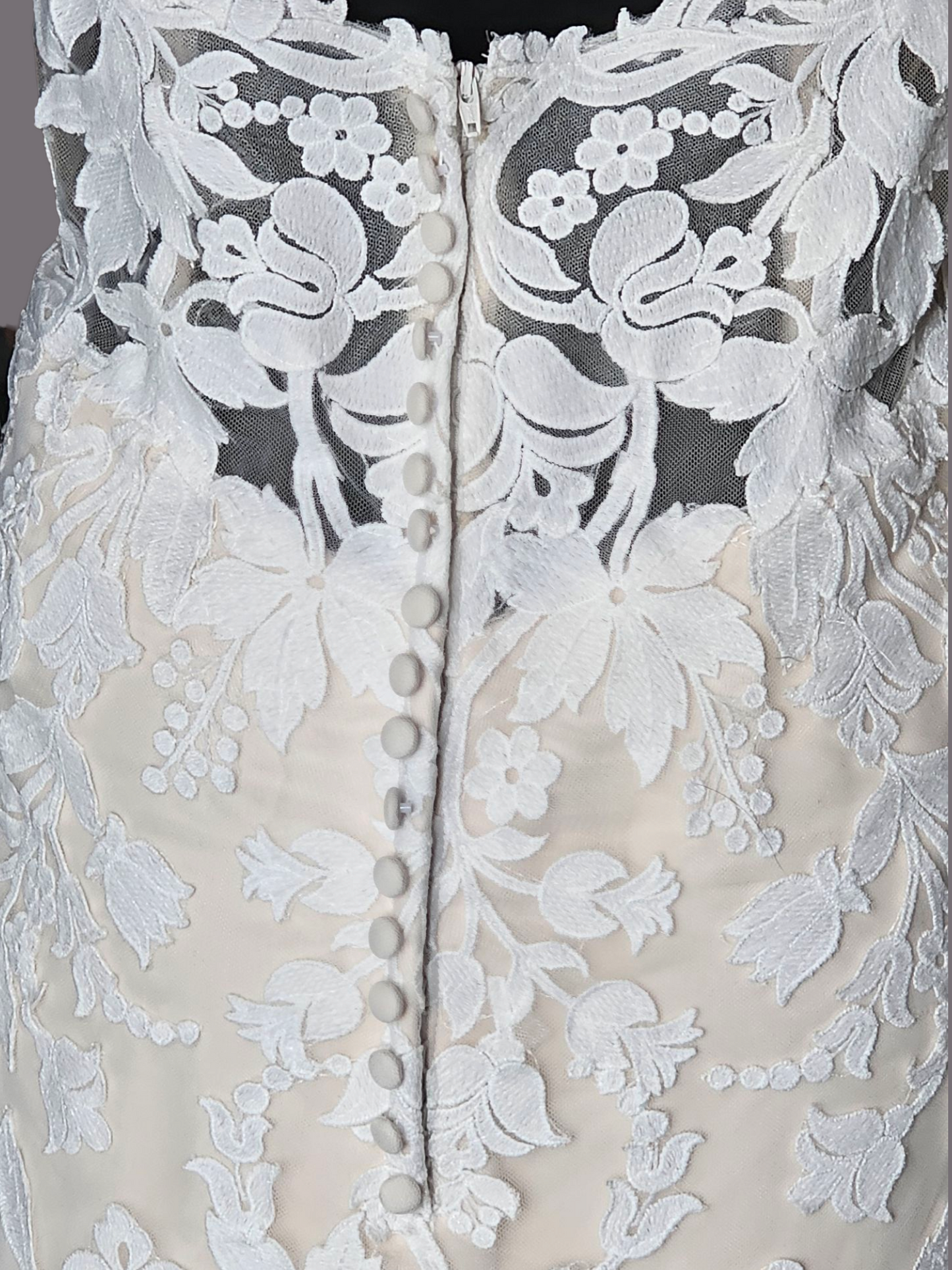 Ivory/Champ Floral Lace Off Shoulder Wedding Gown - Madeline Gardner