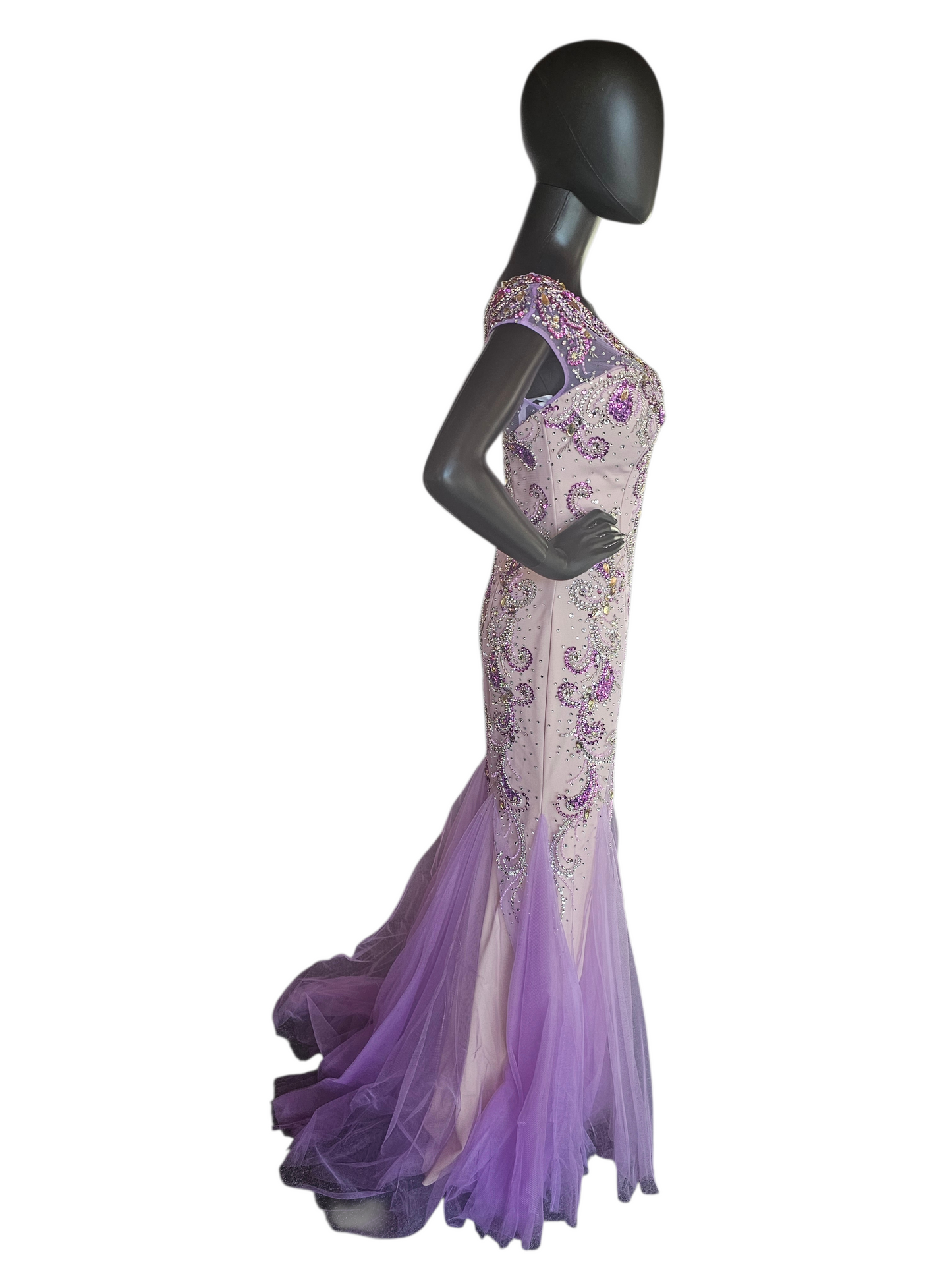 Purple/Lavender Beaded FIt/Flare One Shoulder Formal/Prom Dress