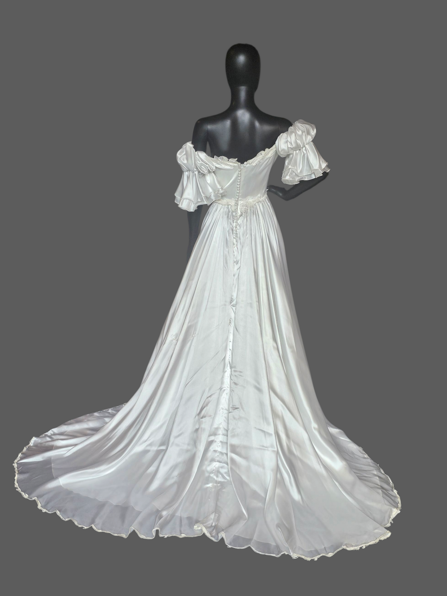 Vintage White Charmeuse Off Shoulder Wedding Gown