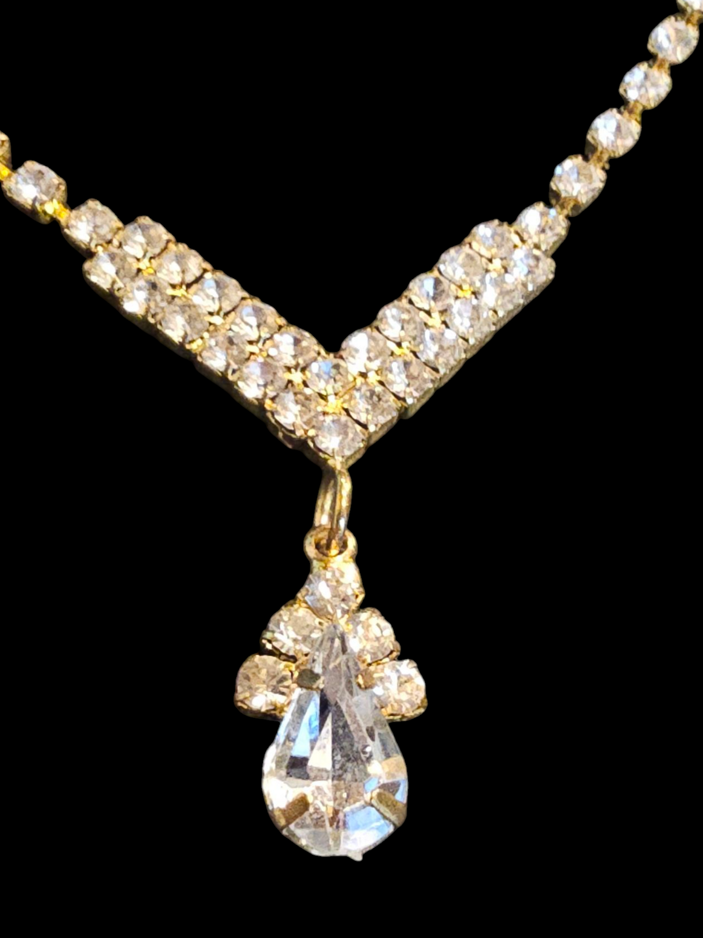 Gold/Crystal Drop Necklace/Earring Set