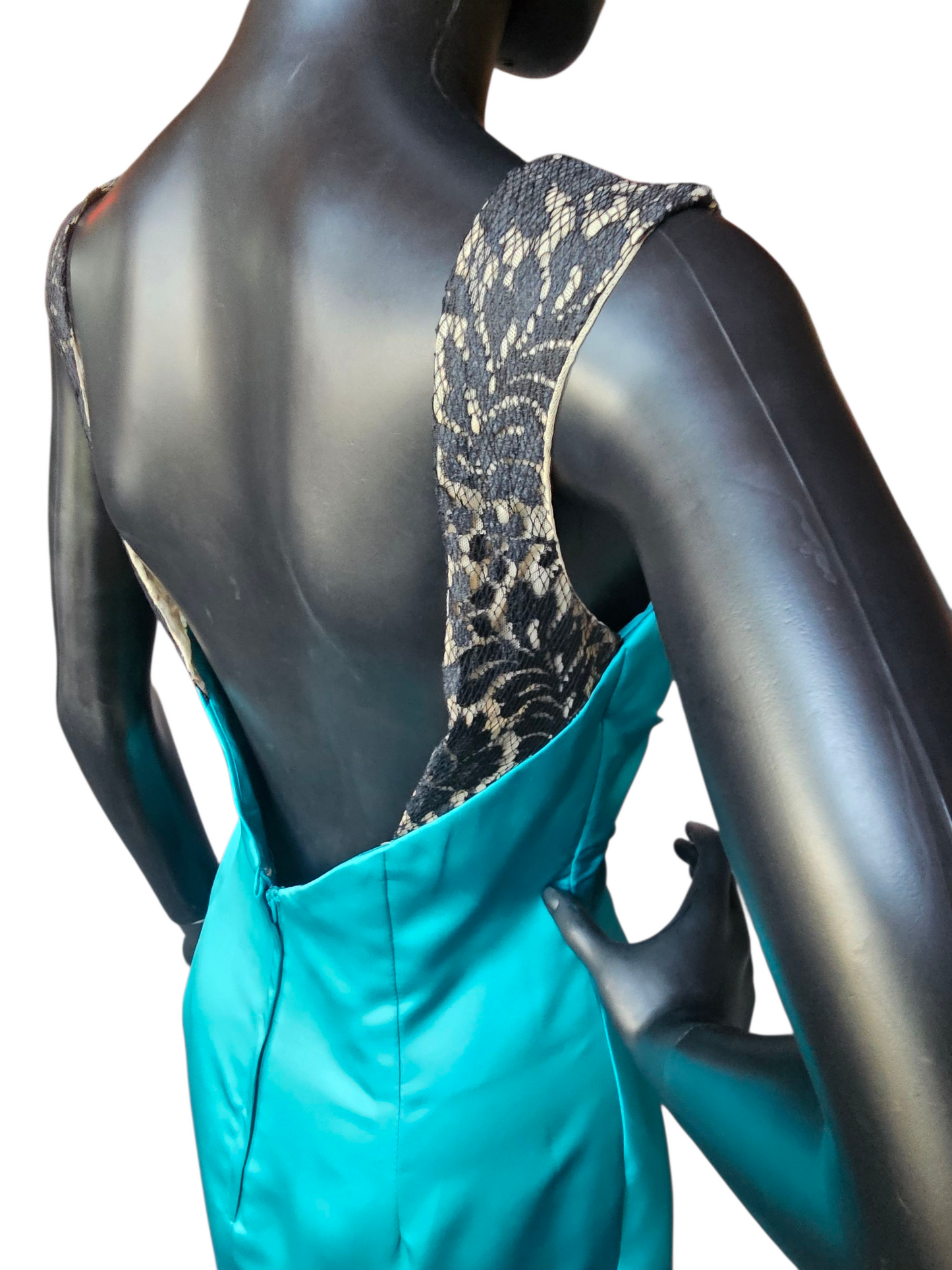 Teal Satin/Black Lace Cocktail/Party Dress - Da Vinci