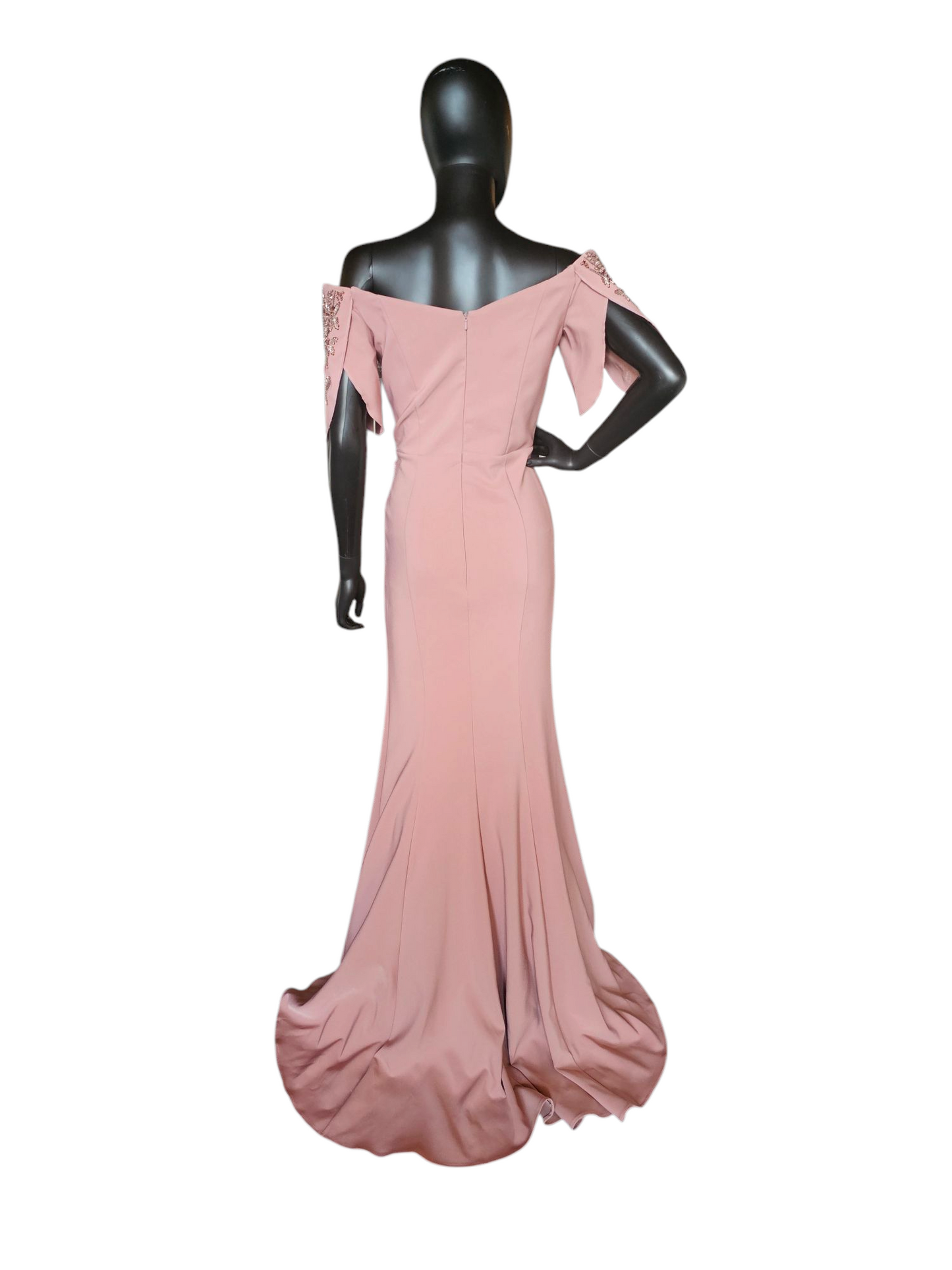 Dusty Rose Off Shoulder Fit/Flare Formal Gown - Madeline Gardner