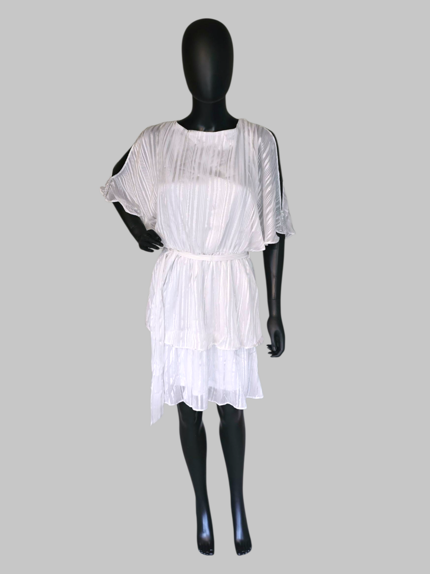 White Silver Thread Cold Shoulder Short/Cocktail Dress - NWT - Sam & Jess