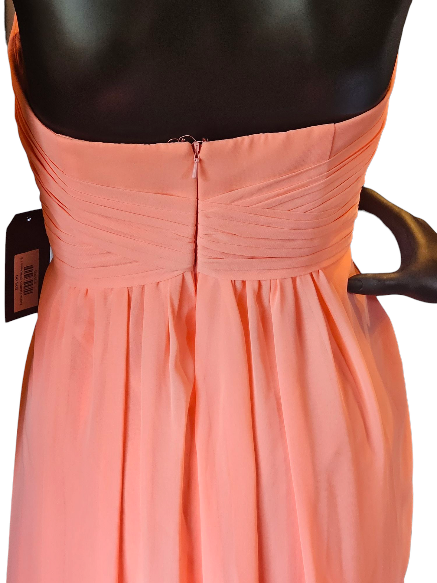 Coral Chiffon Strapless Full Length Formal Gown - NWT Davids Bridal