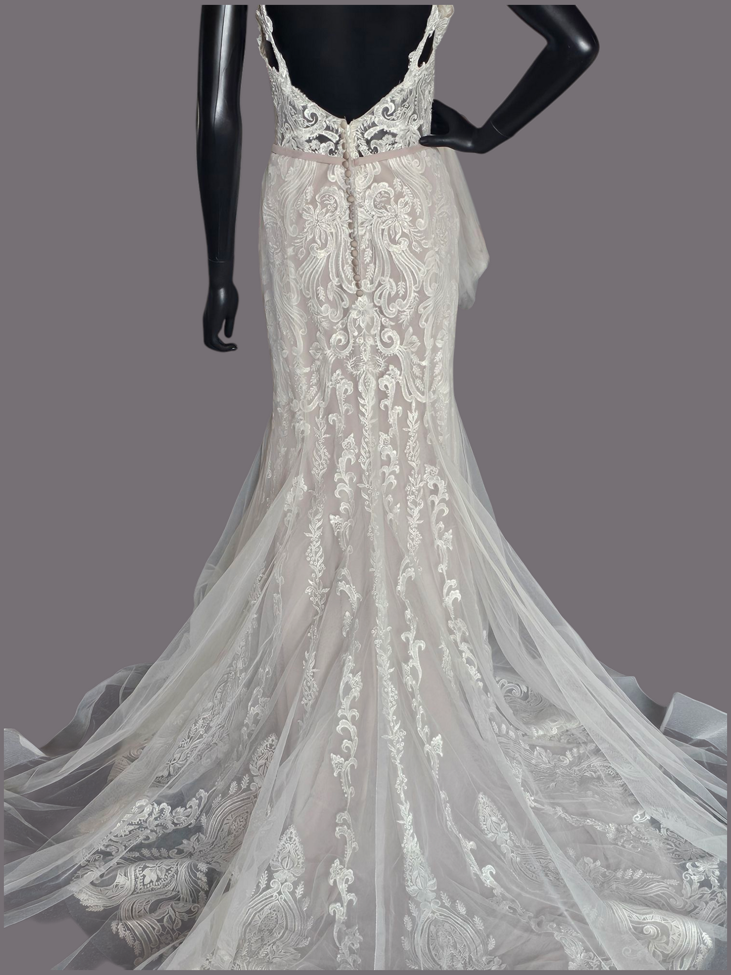 Ivory/Cappuccino Lace Applique Fit and Flare - Mori Lee