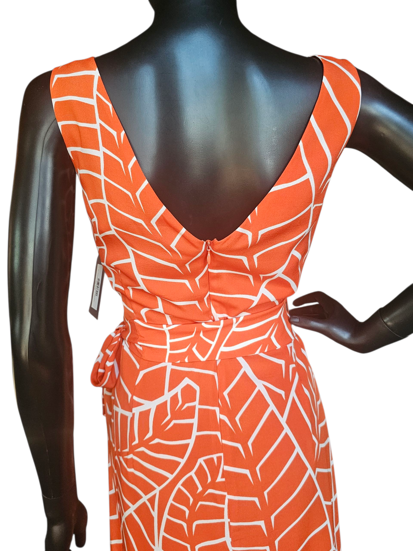 Orange/White Abstract Print Mid Length Dress - Susana Monaco