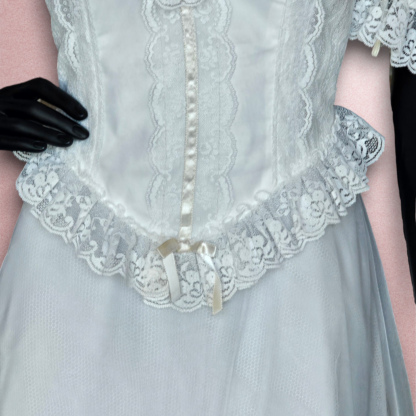 Vintage Victorian Lace High Collar Short Sleeve Wedding Gown