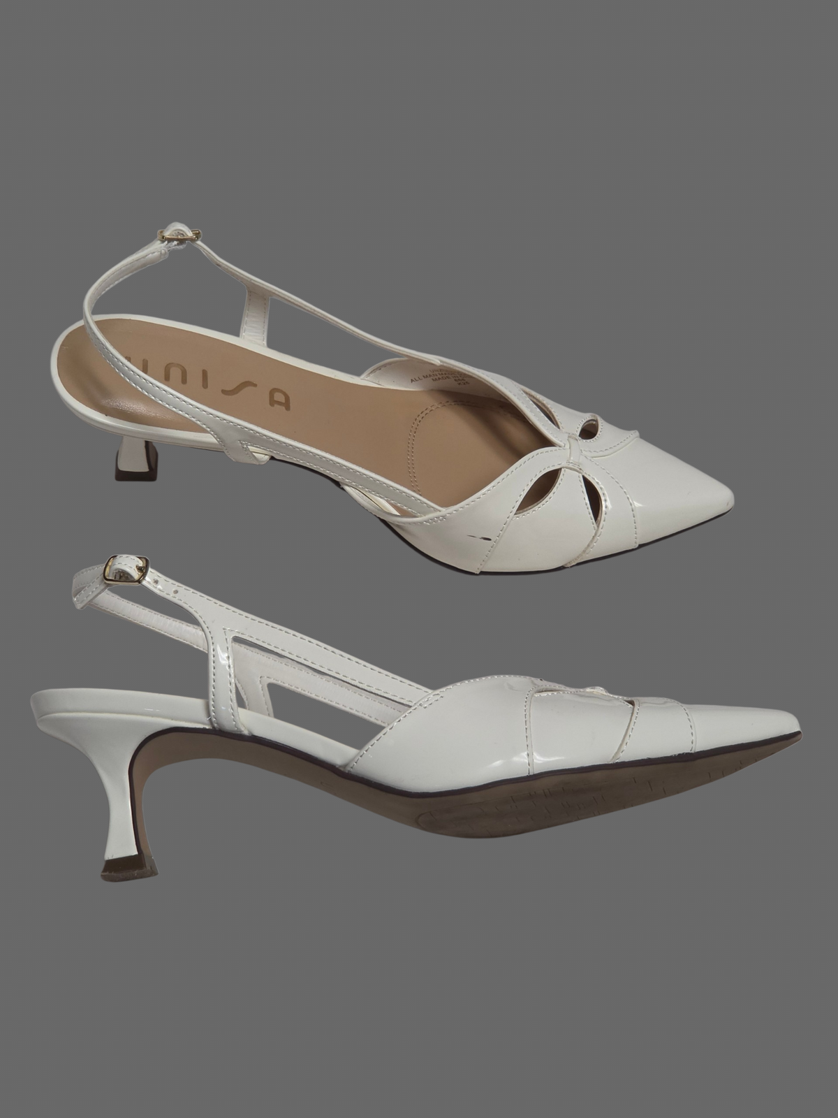Ivory Patent Leather Slingback Kitten Heel Shoe - Unisa