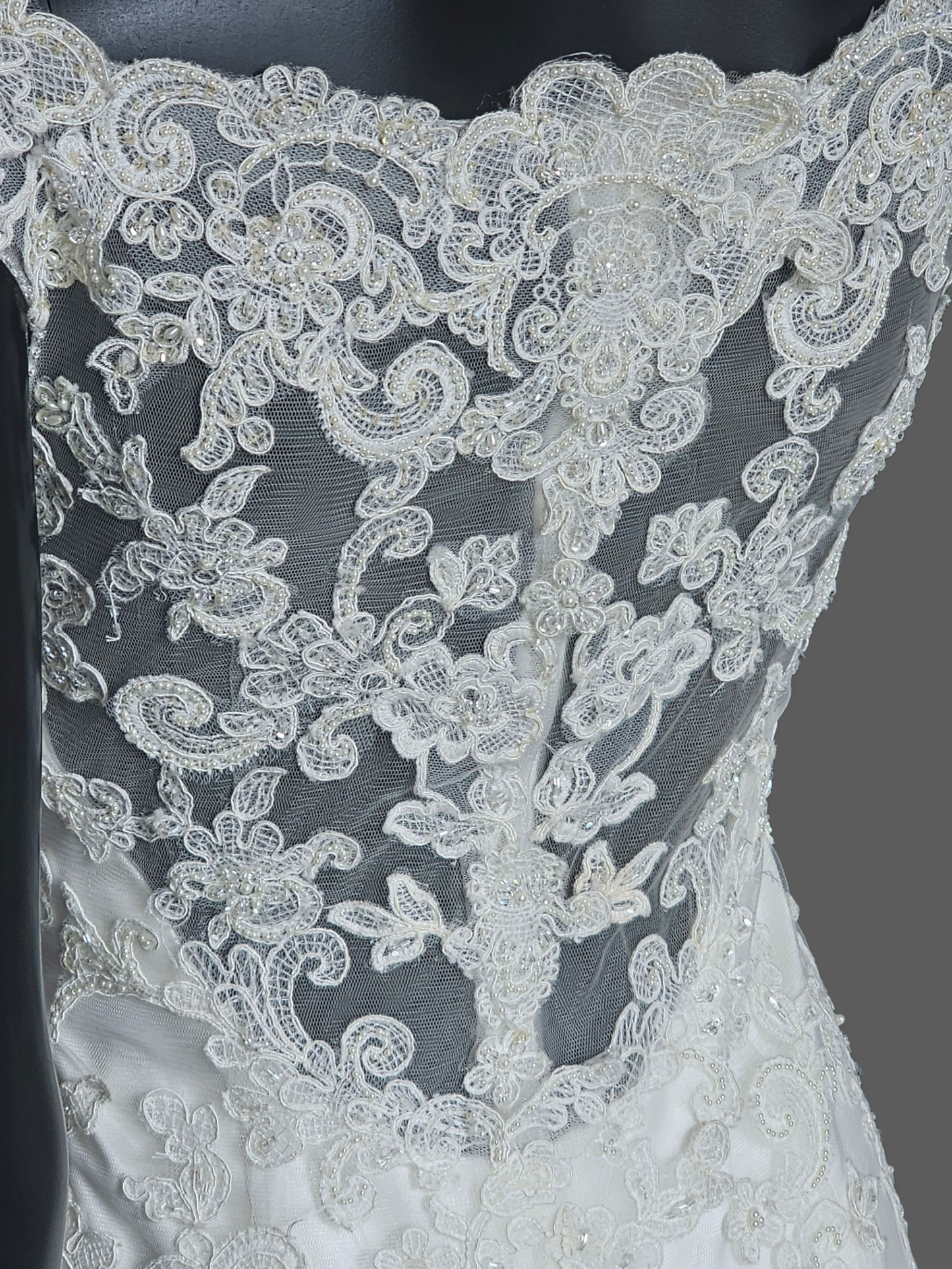 Ivory Lace Fit/Flare Bateau Neckline Wedding Gown - Casablanca