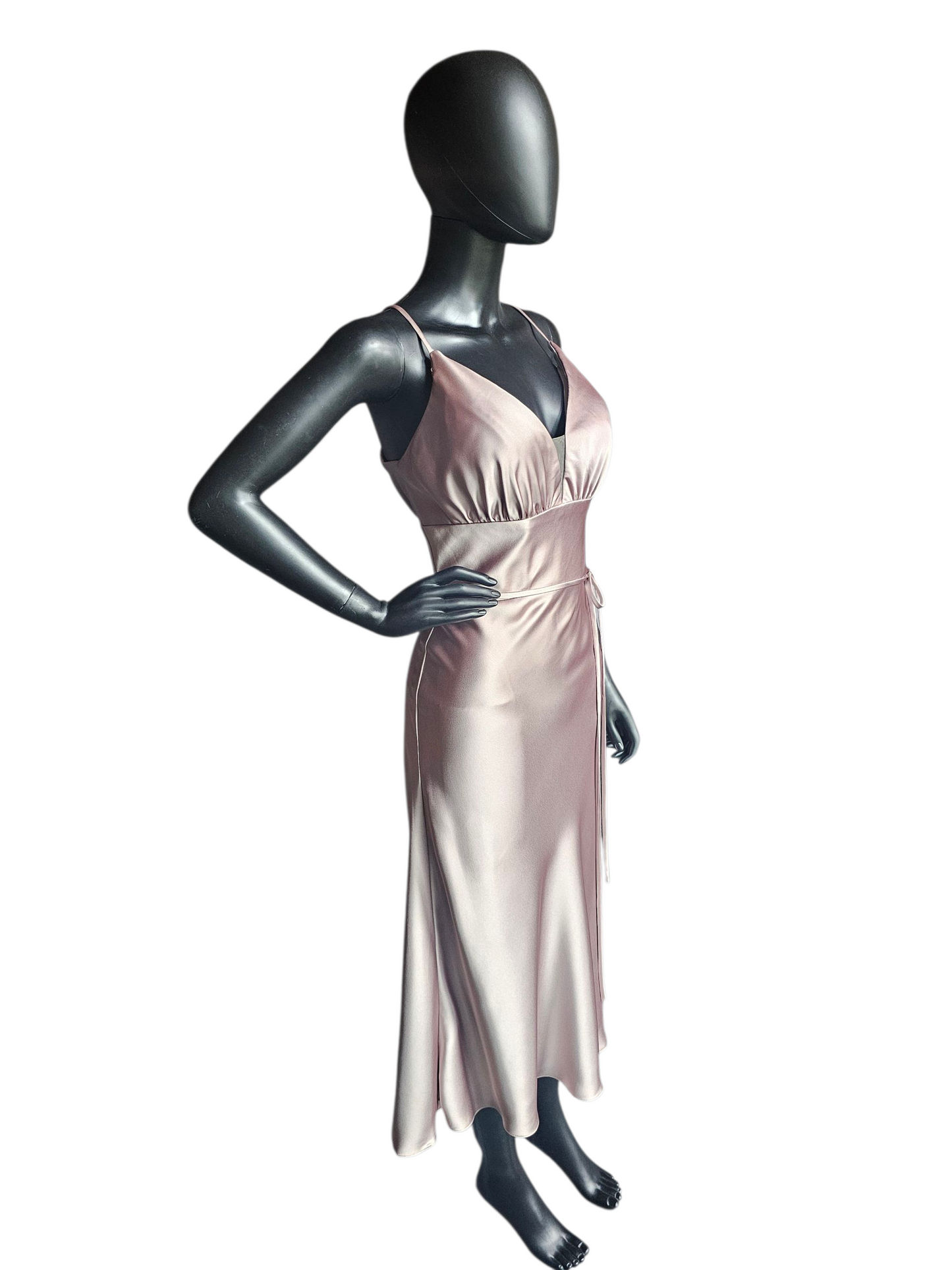 Latte Silky Satin V-Neck Plunge Fitted Party/Cocktail Dress NWOT - Mori Lee