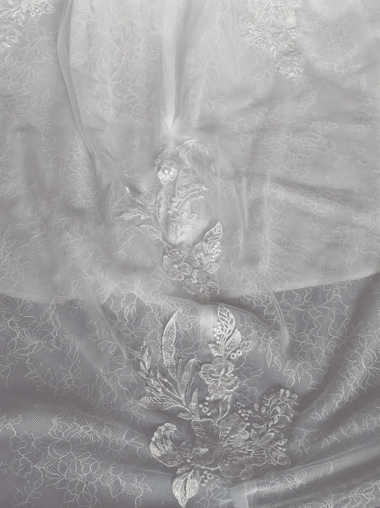 Ivory Lace Embroidered A-Line Shrug Sleeve Wedding Gown - Da Vinci