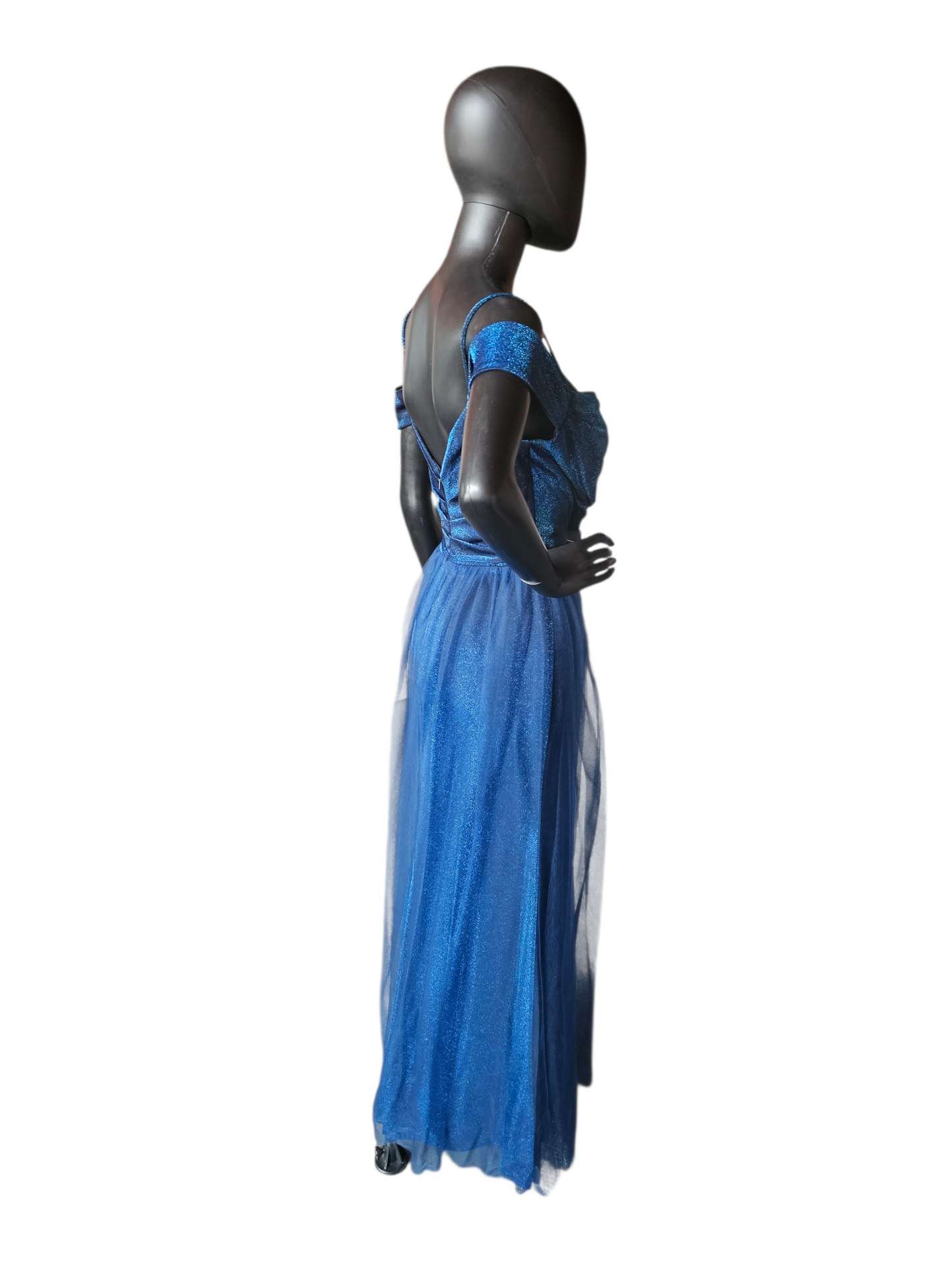 Blue Glitter Off Shoulder A-Line Formal Dress - Da Vinci