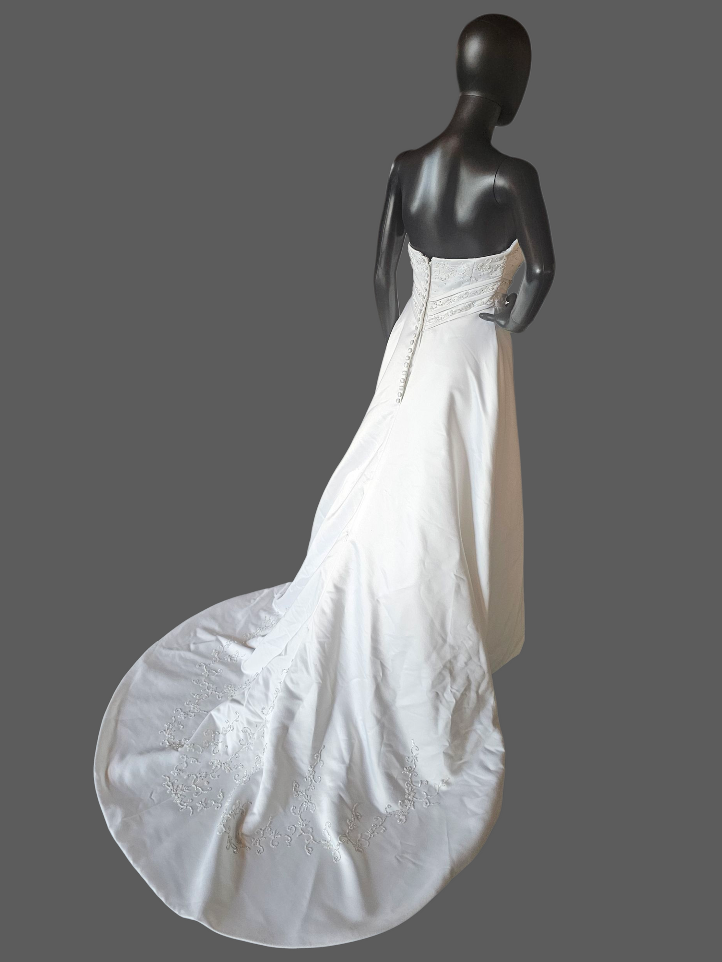 Vintage White Satin V-Split A Line Wedding Gown