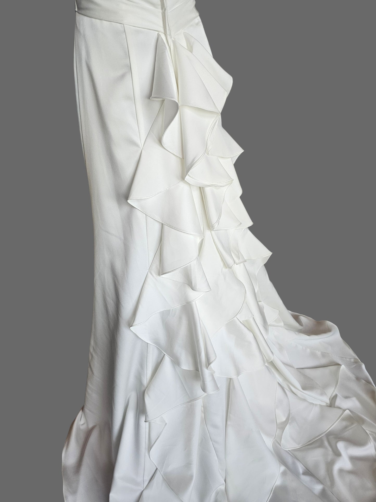 Cream Silky Satin Strapless Beaded Side Sweep Wedding Gown - Alfred Angelo