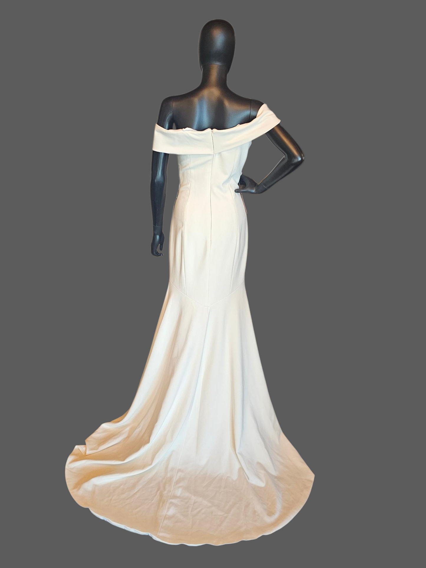 Off Shoulder Ivory Stretch Crepe Fit/Flare Wedding Gown - Theia NWT