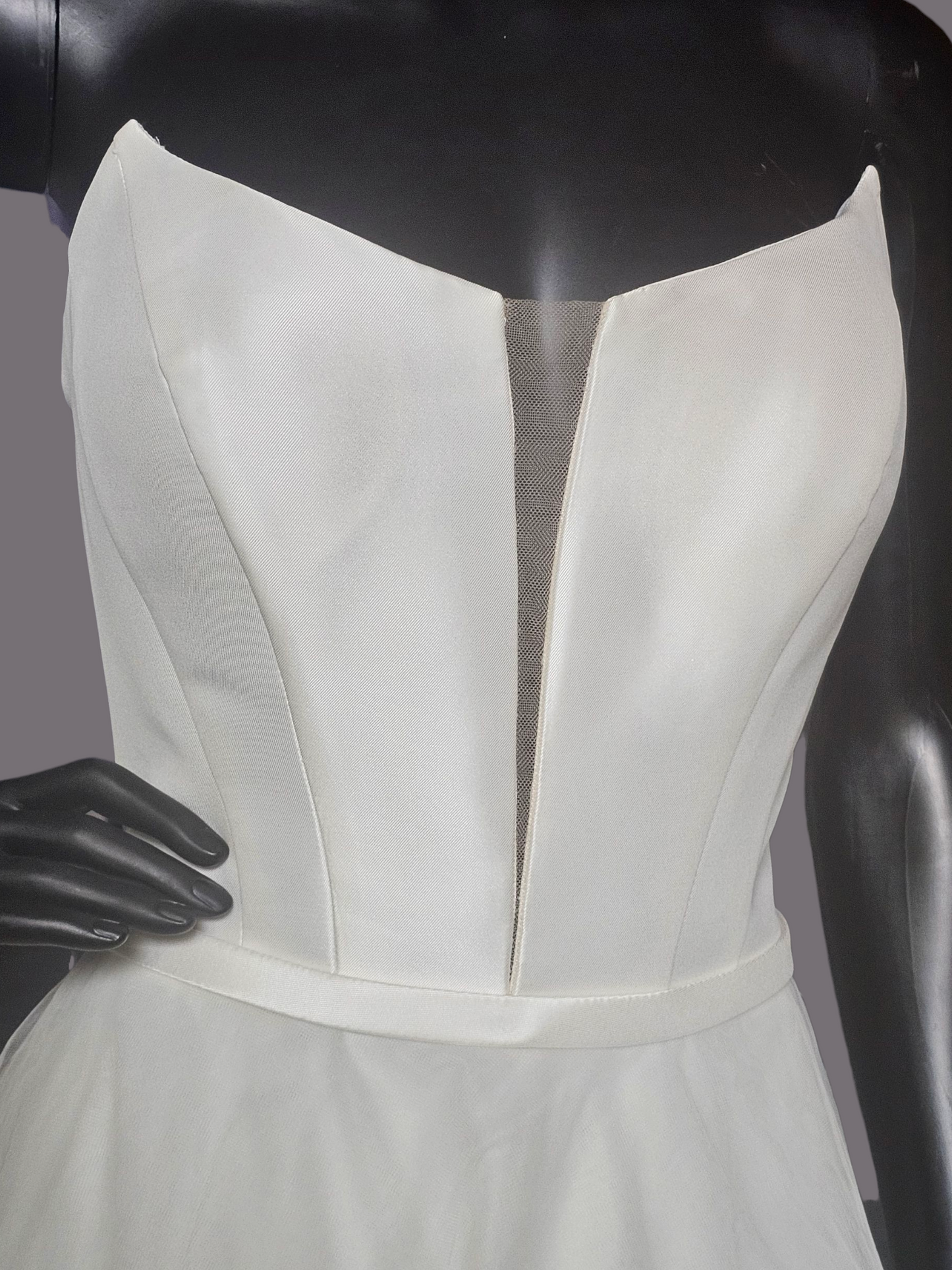 A-Line Fitted Bodice Cateye Plunge Wedding Gown - Amy & Eve