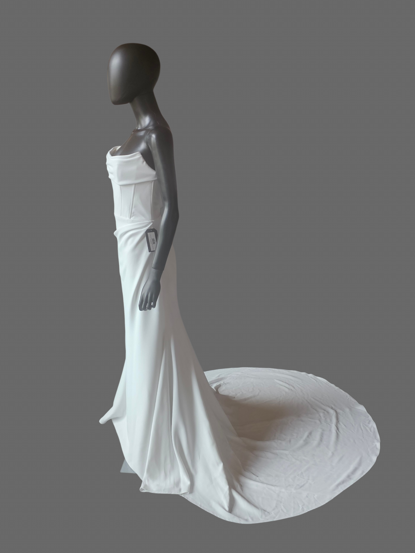 Minimalist Crepe Fit/Flare Cat Eye Side Ruched Wedding Gown - Alyssa Kristen