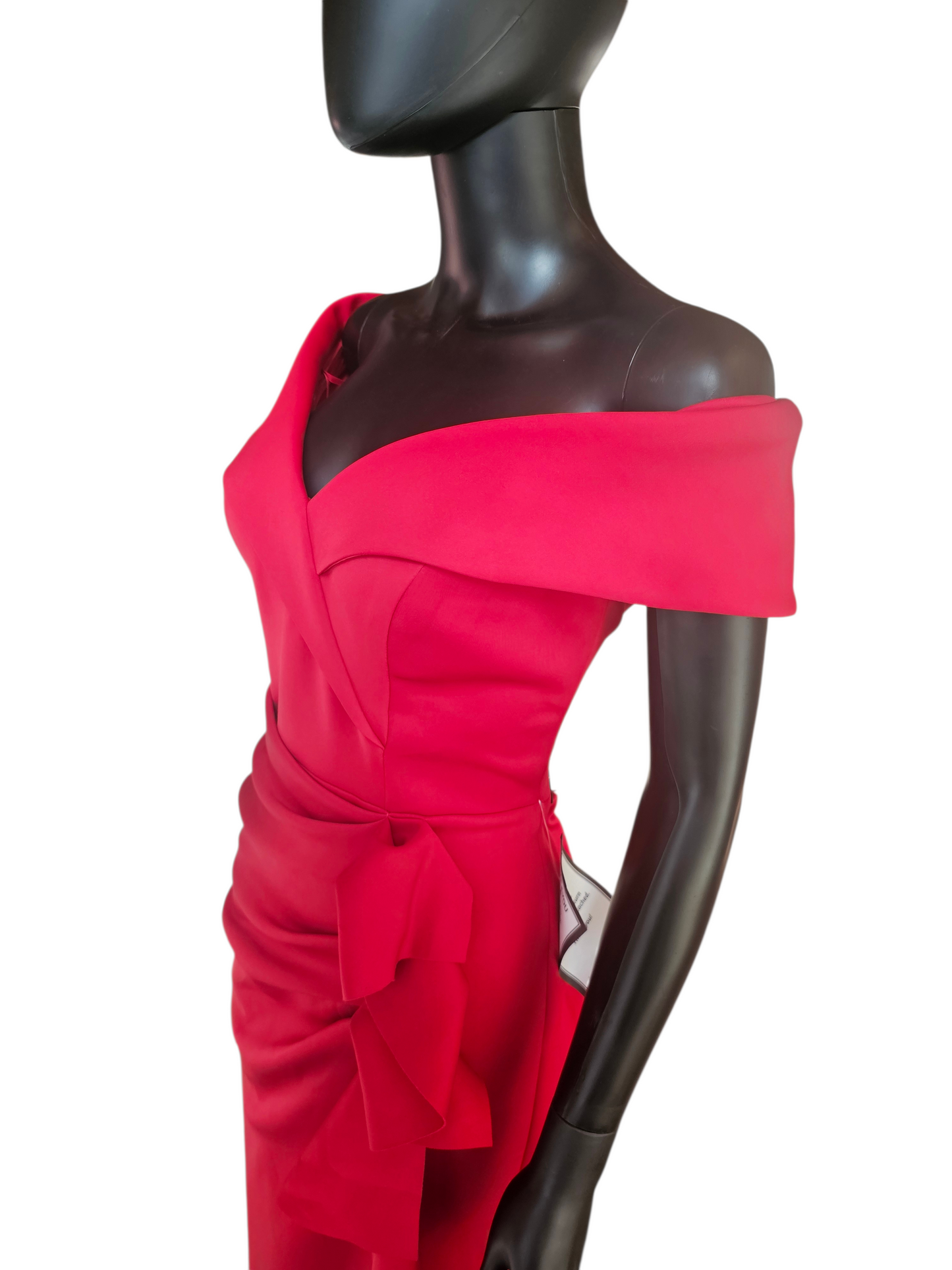Red Neoprene Off Shoulder Fit/Flare Formal Gown NWT -  Xscape