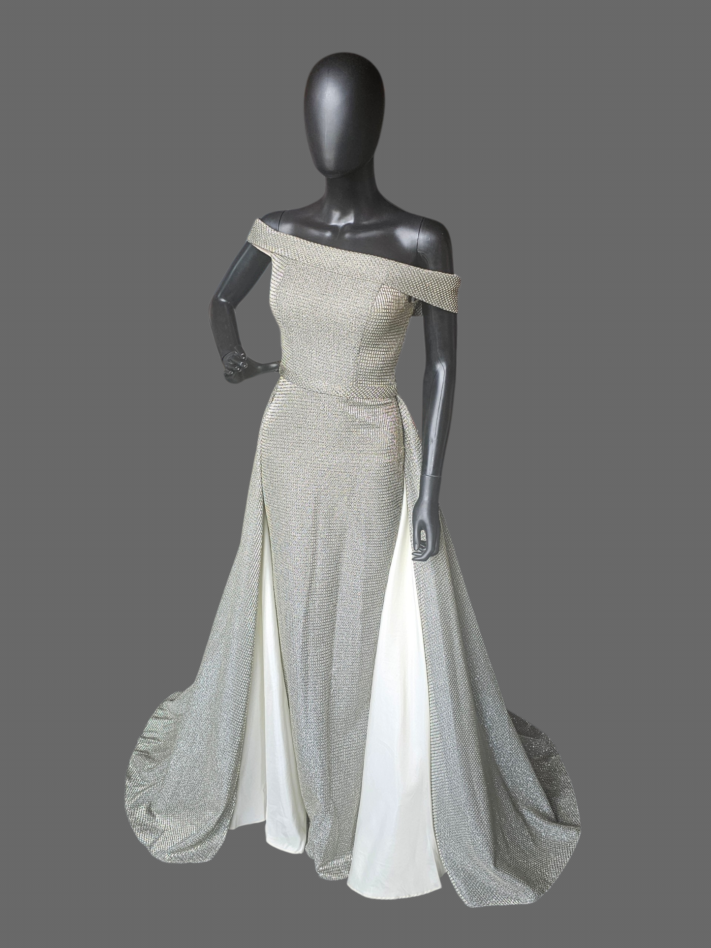 Gold Metallic Off Shoulder A-Line Overskirt Formal Dress NWT - Jovani