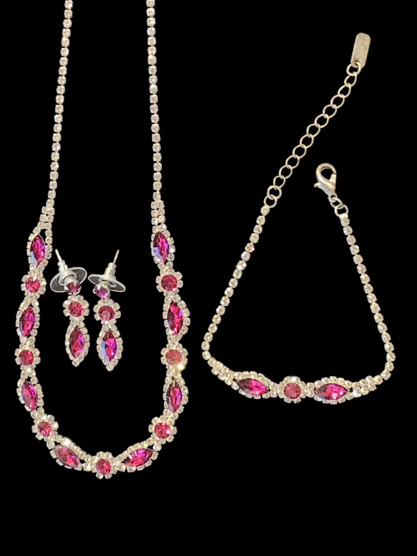 Magenta Marquee Crystal Necklace/Earring/Bracelet Set