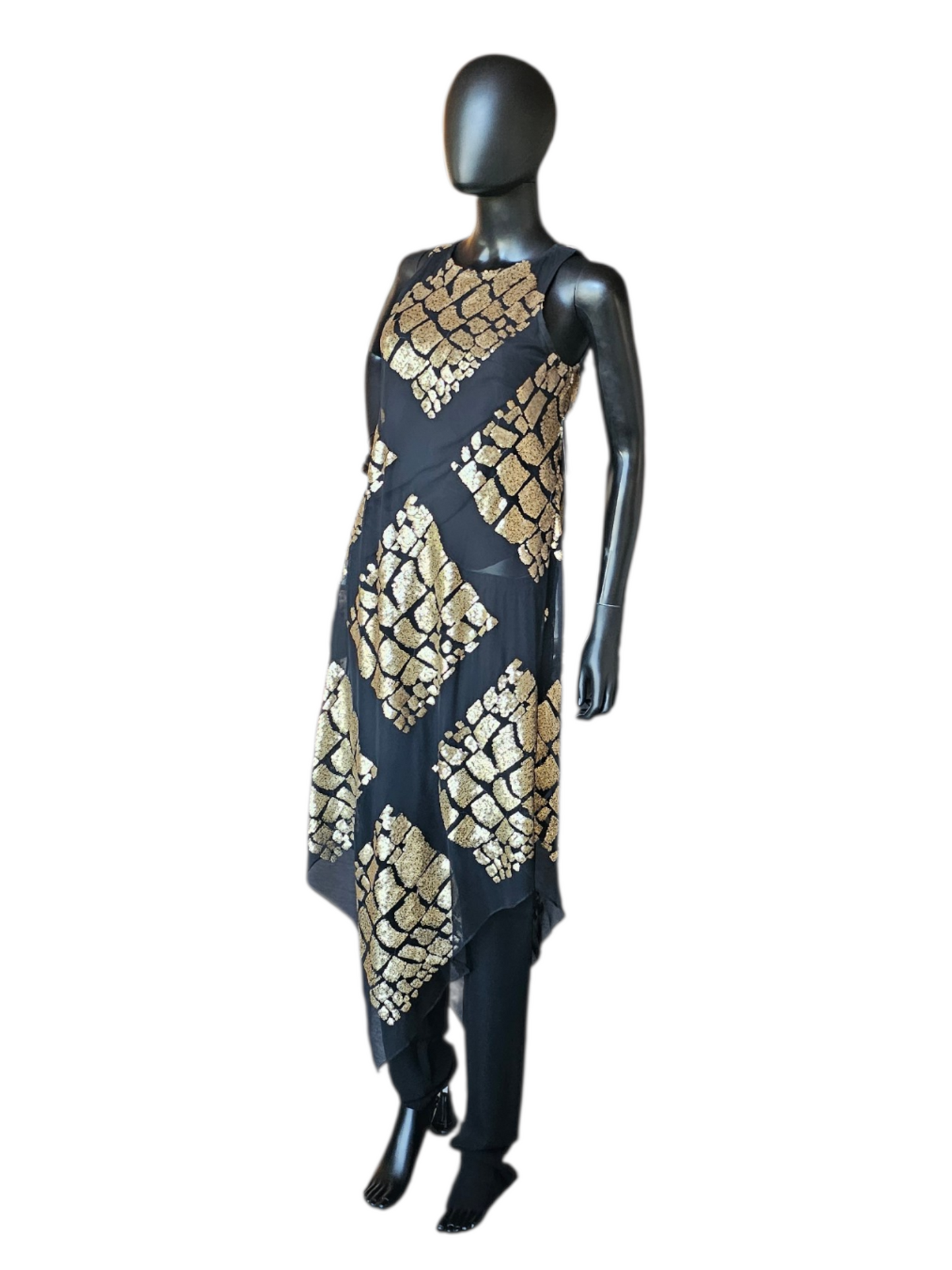 Black/Gold Sequin Top Silk Tunic/Pant  Formal/ Religious Occasion - Catherine Bacon